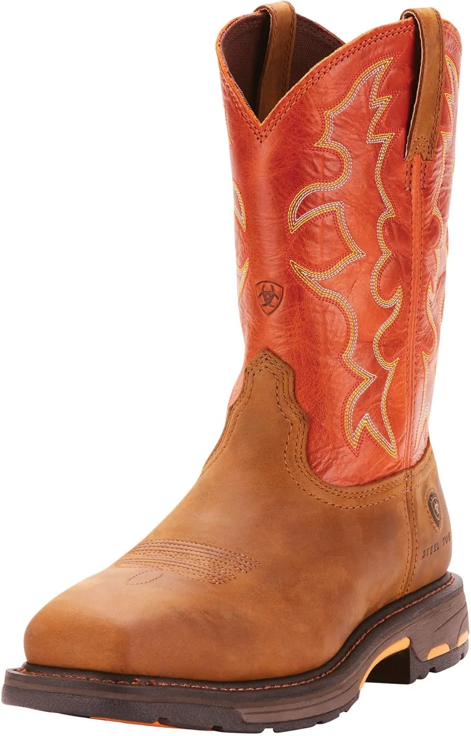 BMVY9 Mens WorkHog Wide Square Toe Steel Toe Work Boot Dark Earth/Brick 15 Wide