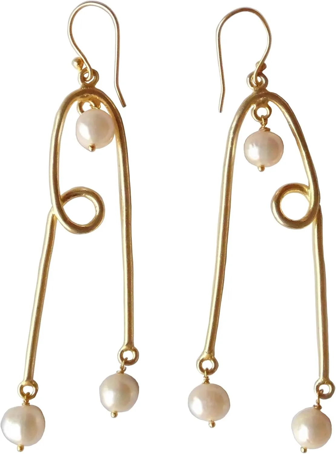bridesmaids 18K Gold Plated White Pearl Long Dangle Earrings