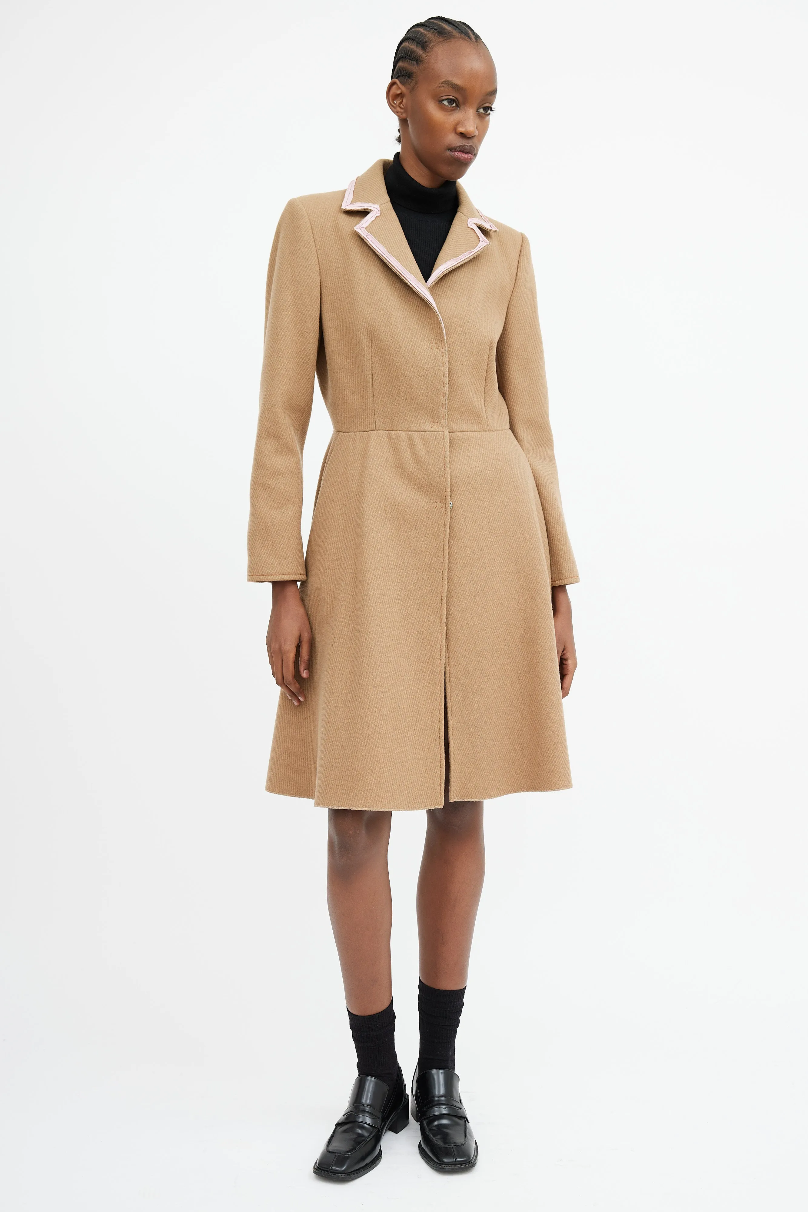 Brown & Pink Trim Collar Coat