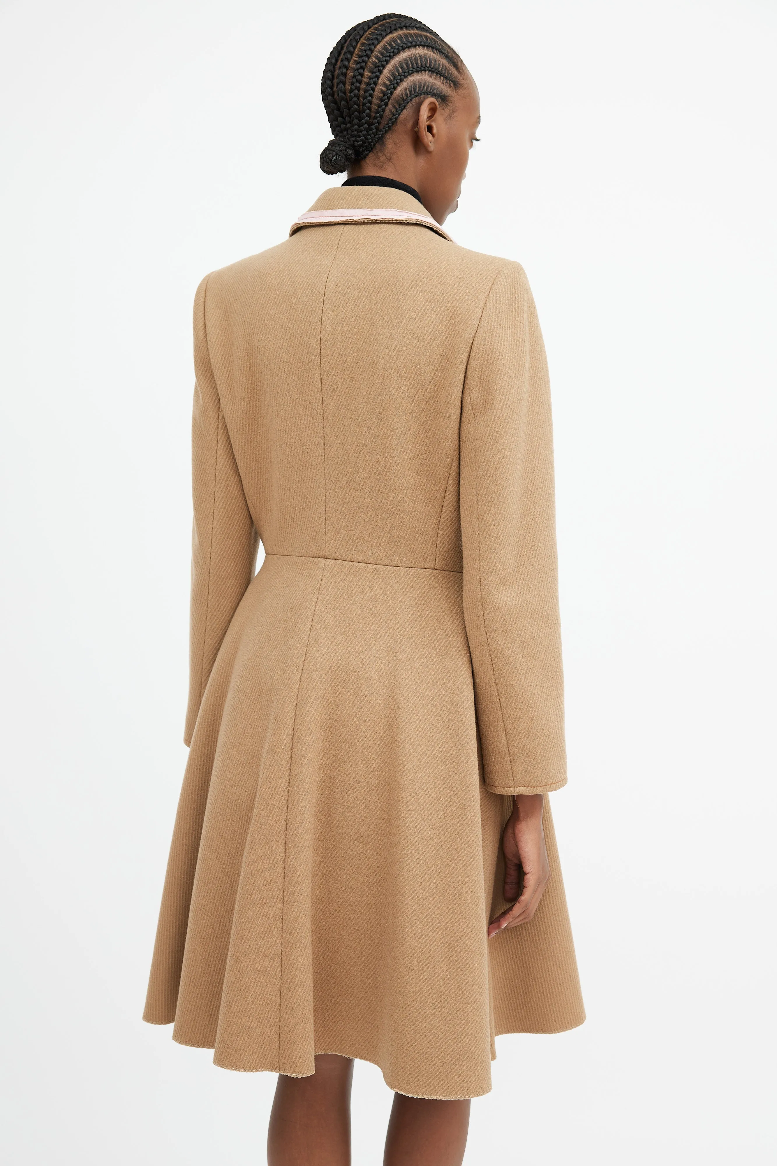 Brown & Pink Trim Collar Coat