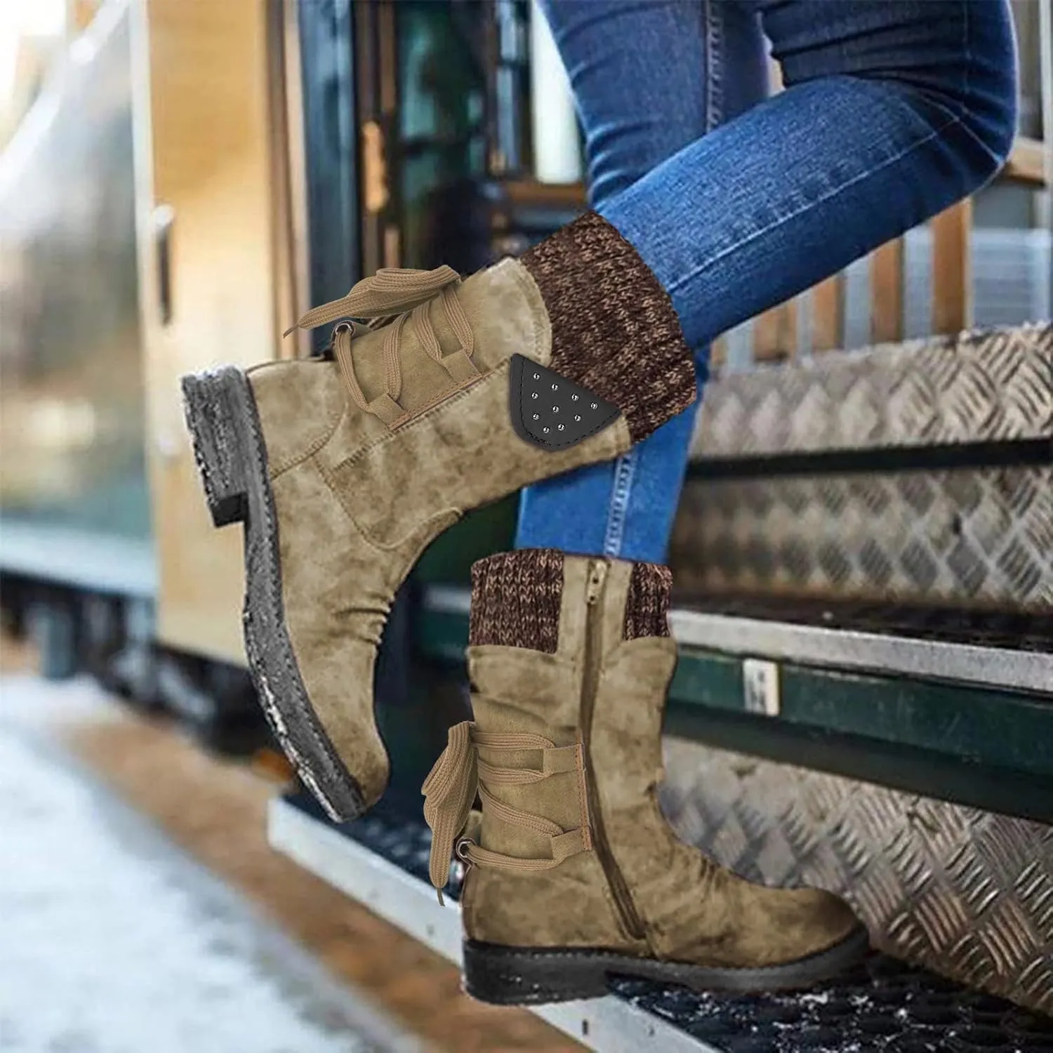 Brown Ankle Winter Boots for Women 2023 Trendy Waterproof Lightweight Winter Boots Synthetic Women Womens Winter Booties Wide Snow Boots for Women Waterproof Size 6 Botas De FrO Para Mujer