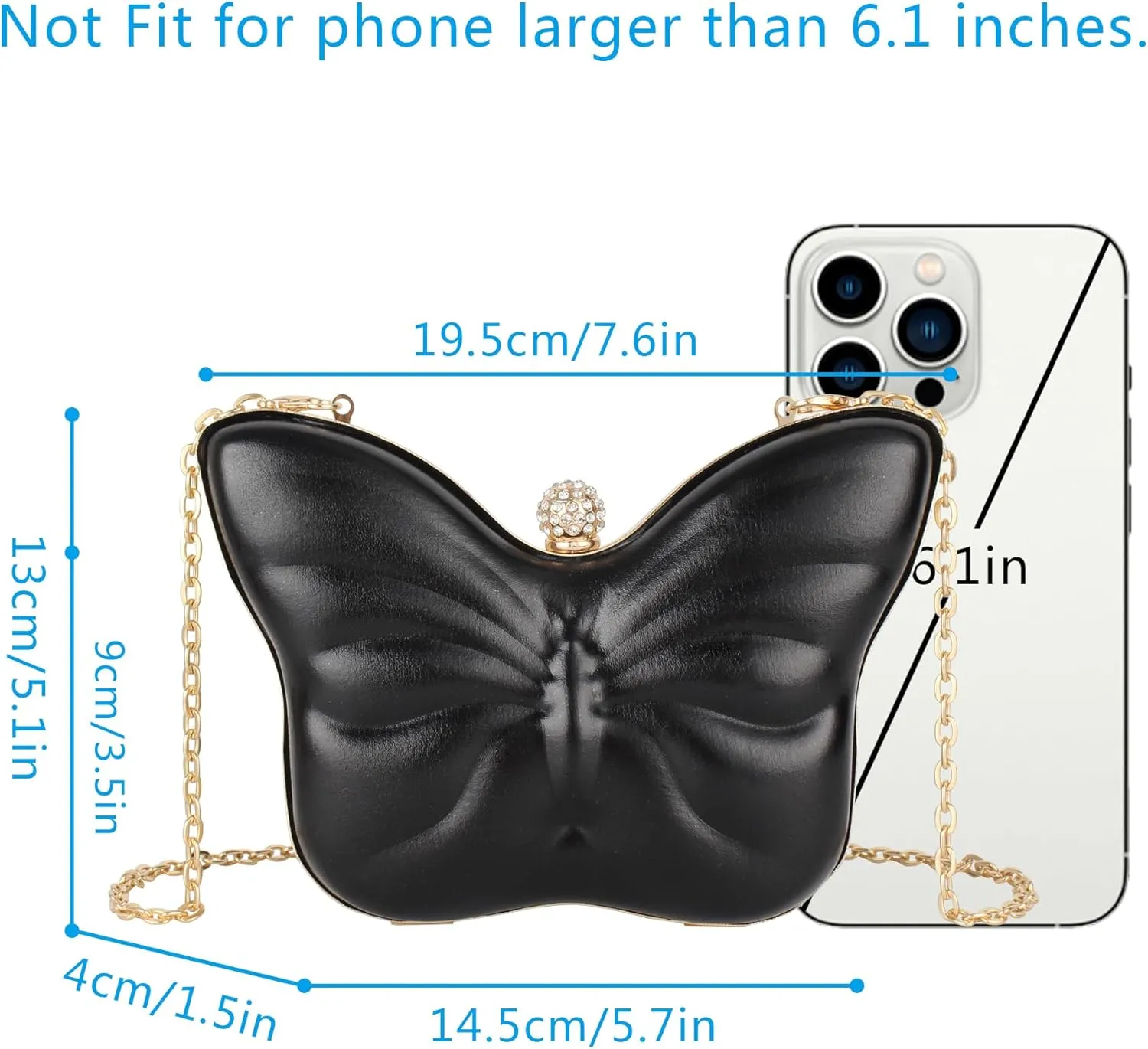 Butterfly Shape Evening Clutch Handbag Purse PVC Wedding Purse Chain Crossbody Shoulder