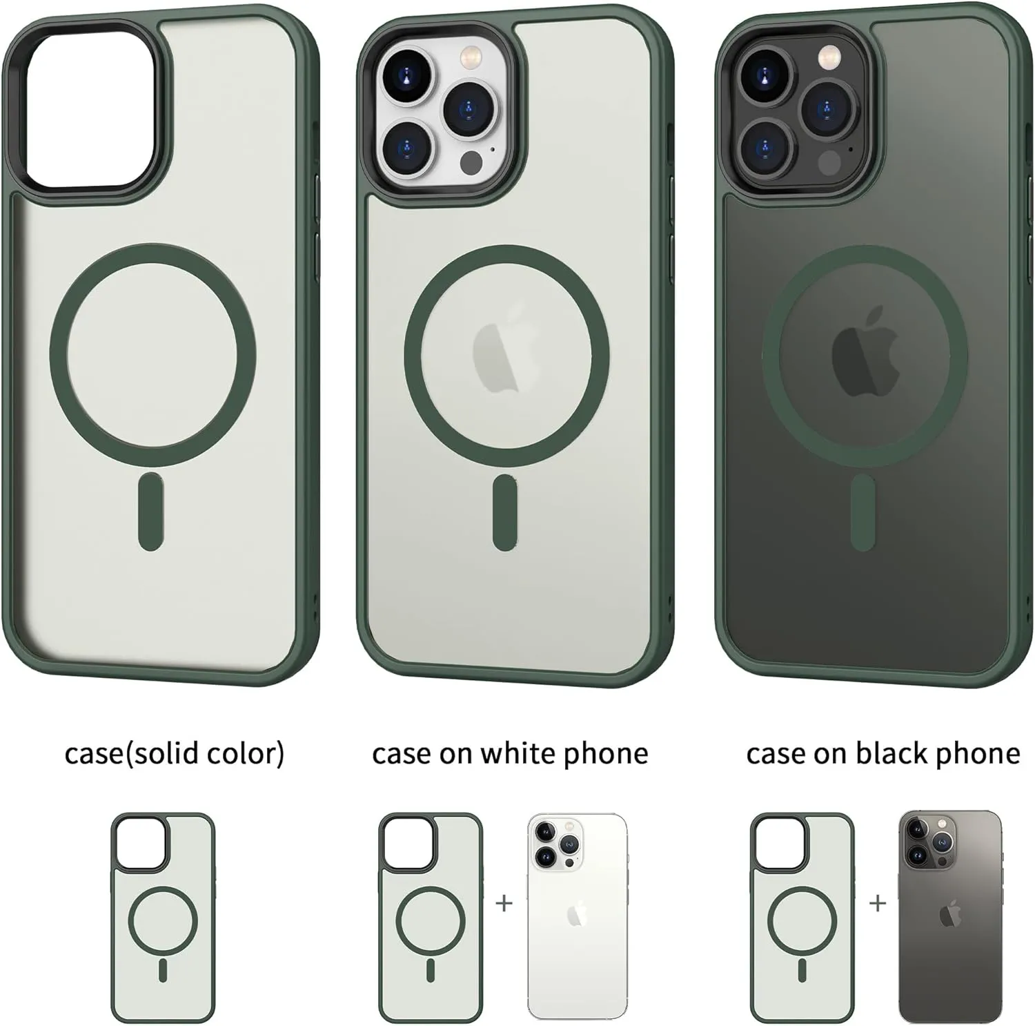 CACOE Magnetic Case for iPhone 13 Pro 6.1 inch-Compatible with MagSafe & Magnetic Car Phone Mount,Anti-Fingerprint TPU Thin Phone Cases Cover Protective Shockproof (Dark Green)