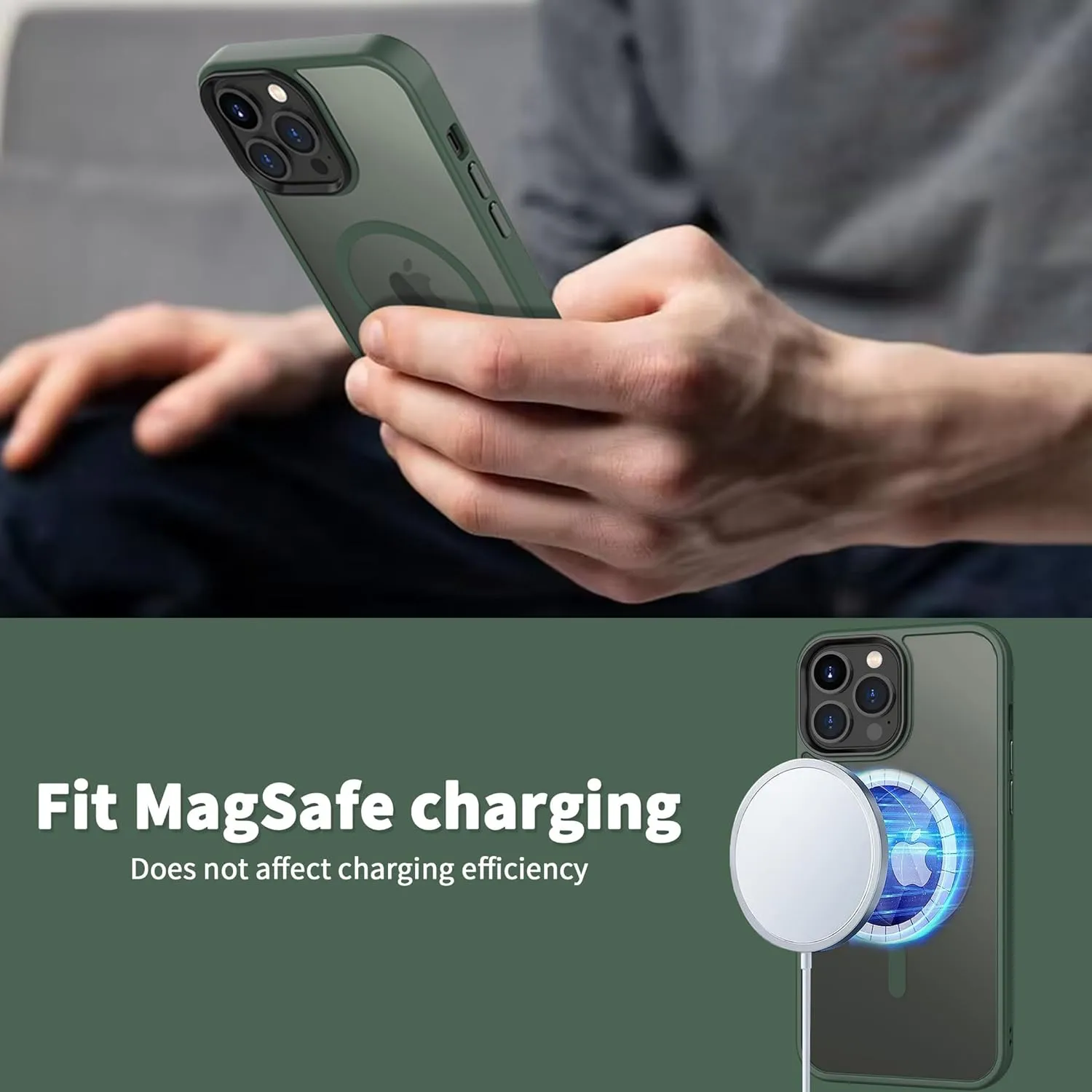 CACOE Magnetic Case for iPhone 13 Pro 6.1 inch-Compatible with MagSafe & Magnetic Car Phone Mount,Anti-Fingerprint TPU Thin Phone Cases Cover Protective Shockproof (Dark Green)