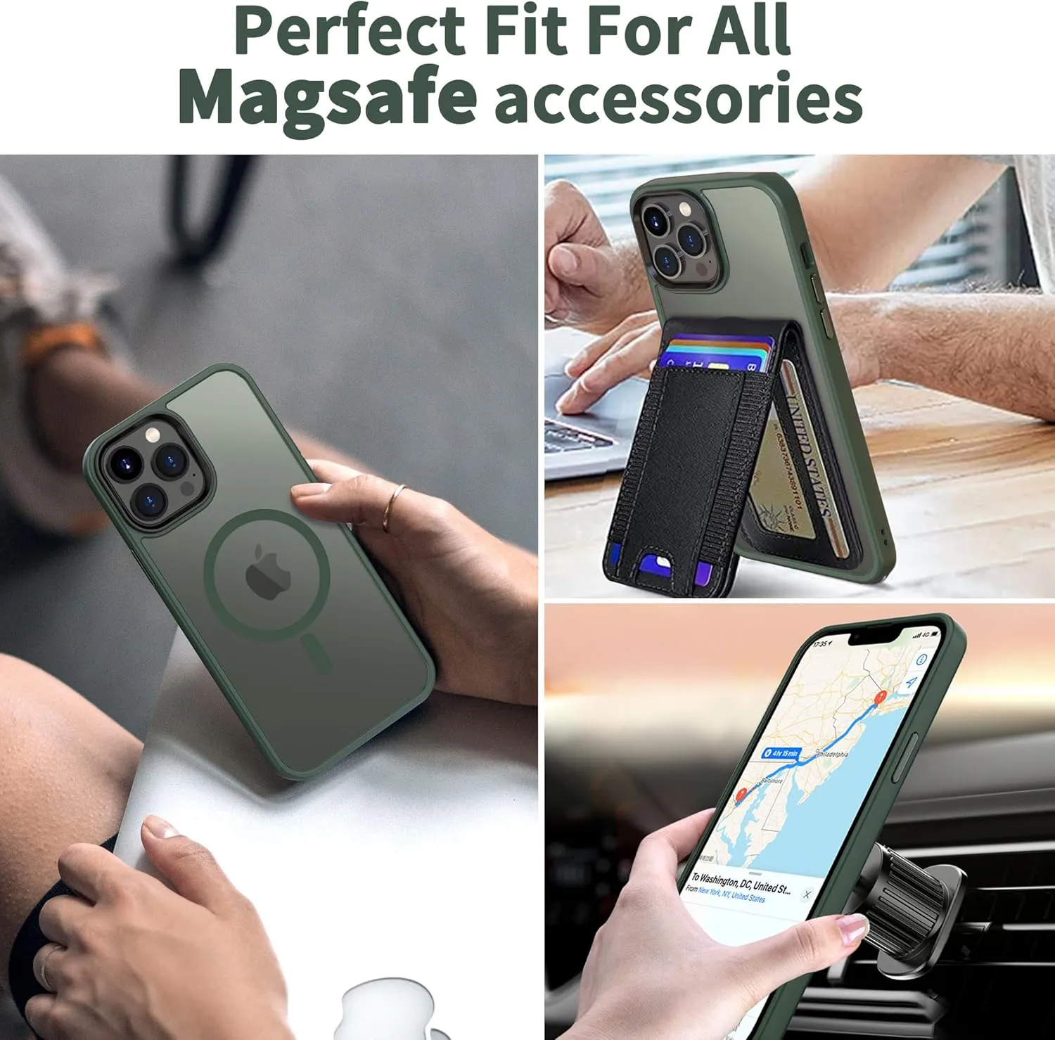 CACOE Magnetic Case for iPhone 13 Pro 6.1 inch-Compatible with MagSafe & Magnetic Car Phone Mount,Anti-Fingerprint TPU Thin Phone Cases Cover Protective Shockproof (Dark Green)
