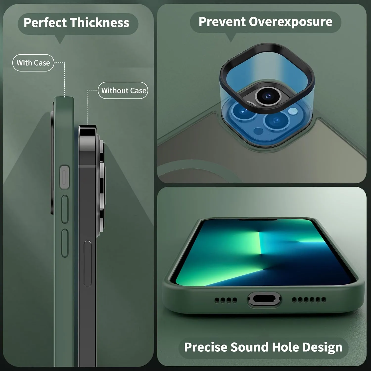 CACOE Magnetic Case for iPhone 13 Pro 6.1 inch-Compatible with MagSafe & Magnetic Car Phone Mount,Anti-Fingerprint TPU Thin Phone Cases Cover Protective Shockproof (Dark Green)