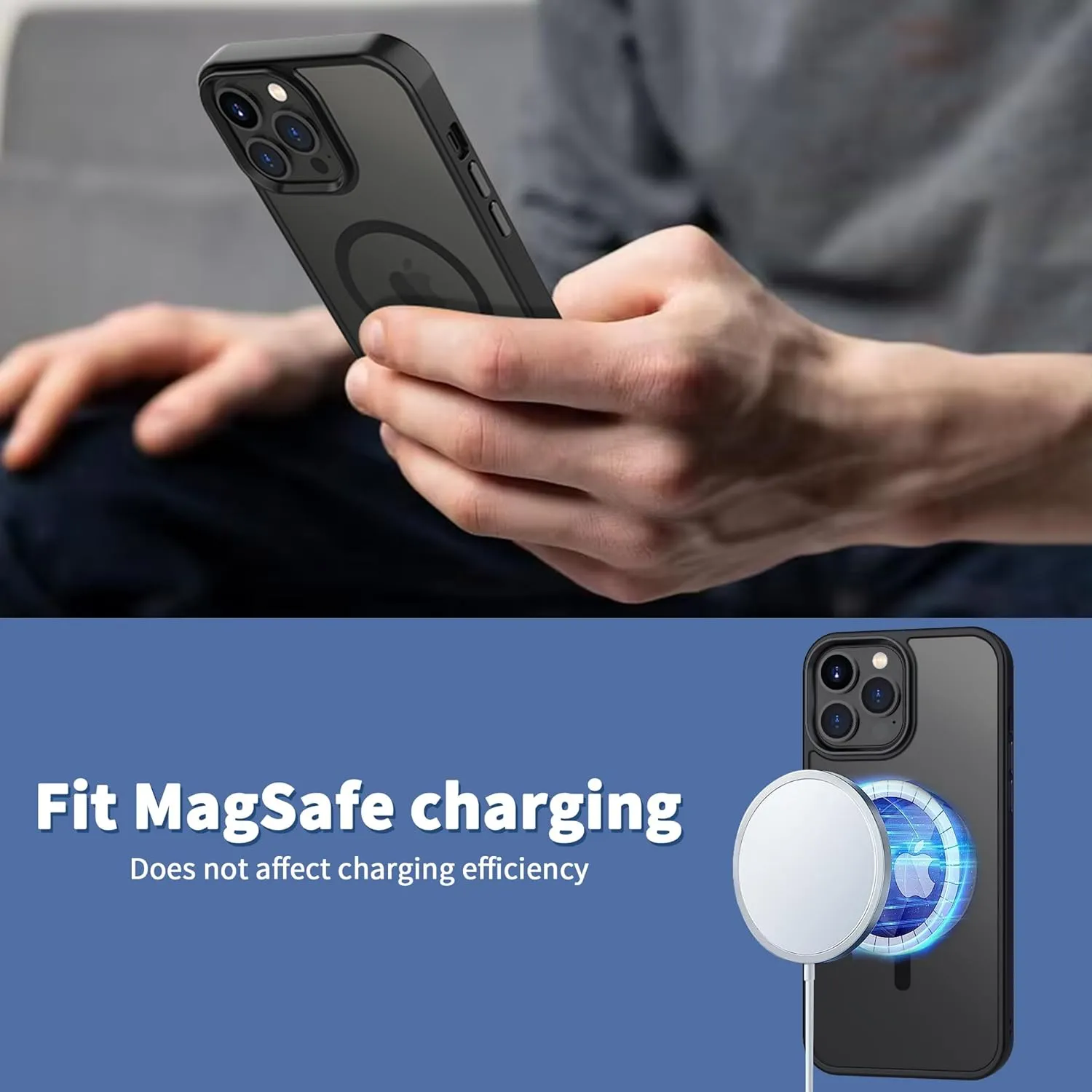 CACOE Magnetic Case for iPhone 13 Pro Max 6.7 inch-Compatible with MagSafe & Magnetic Car Phone Mount,Anti-Fingerprint TPU Thin Phone Cases Cover Protective Shockproof(Black)