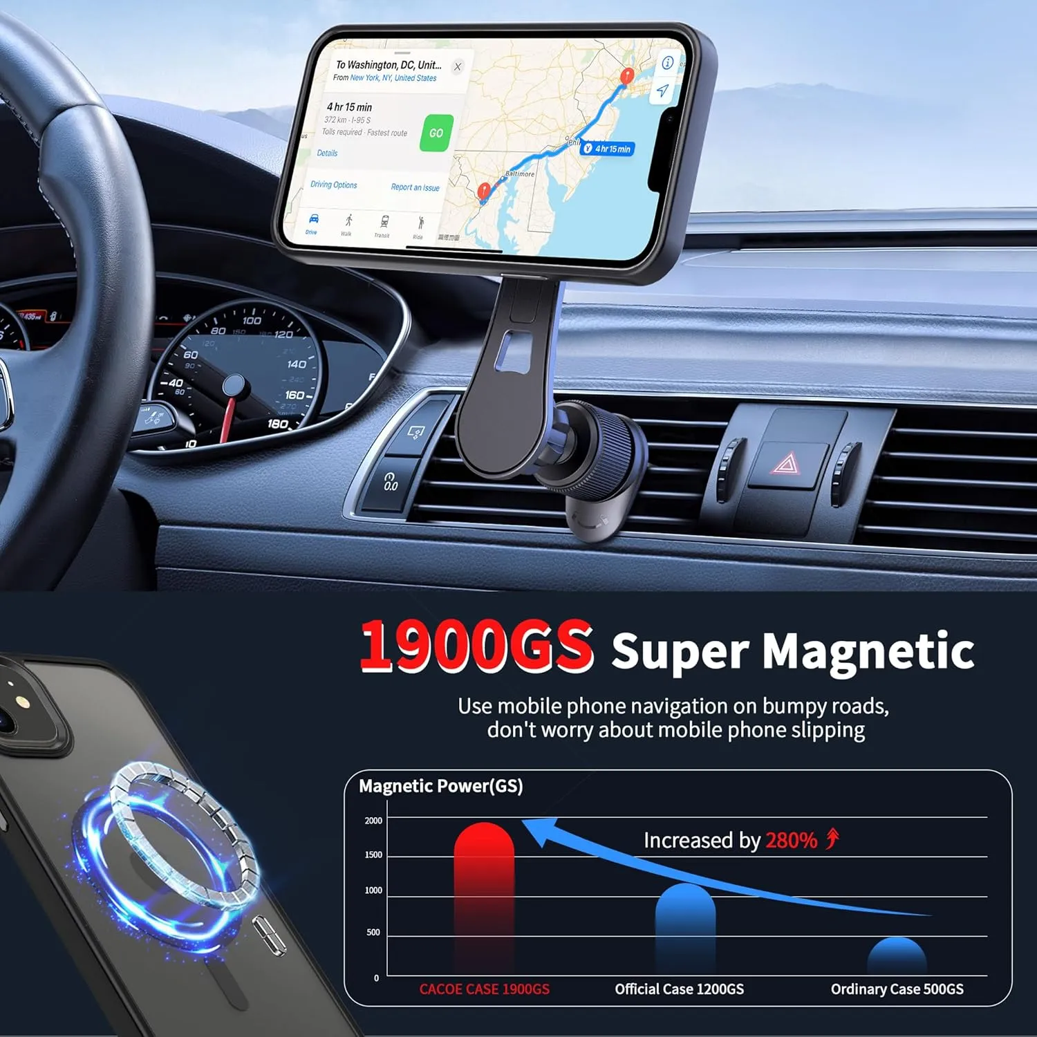 CACOE Magnetic Case for iPhone 13 Pro Max 6.7 inch-Compatible with MagSafe & Magnetic Car Phone Mount,Anti-Fingerprint TPU Thin Phone Cases Cover Protective Shockproof(Black)