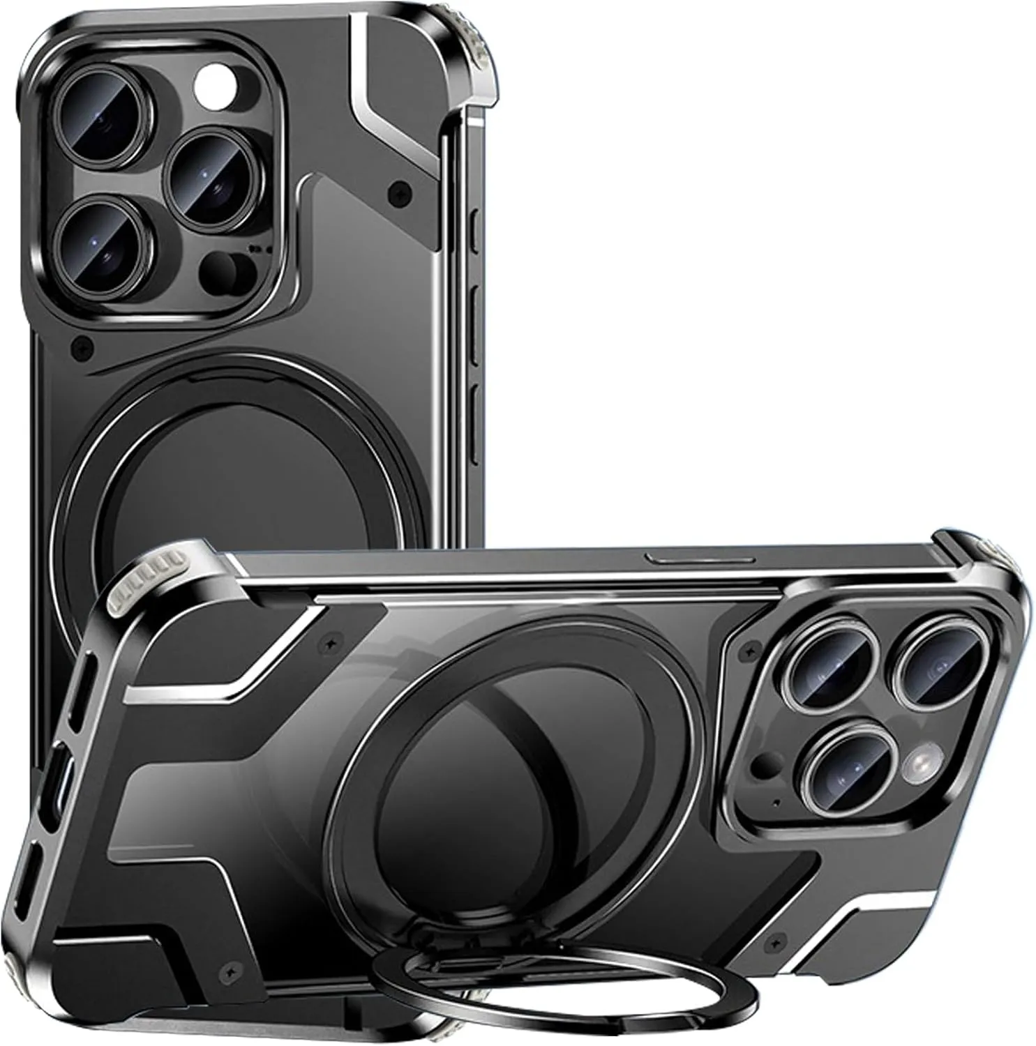 Case for iPhone 13 Pro Max/13 Pro/13, Ultra-Slim Frameless Metal Case with 360 Rotating Stand, Compatible with MagSafe, Slim, Shockproof