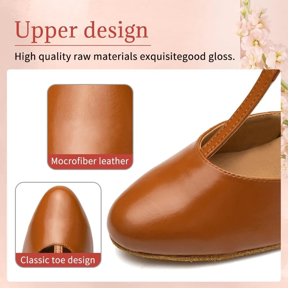 Character Shoes for Women T-Strap Closed Toe Latin Salsa Tango Standard Ballroom Dance Shoes,Model D29-Suede Sole-2.33Heel