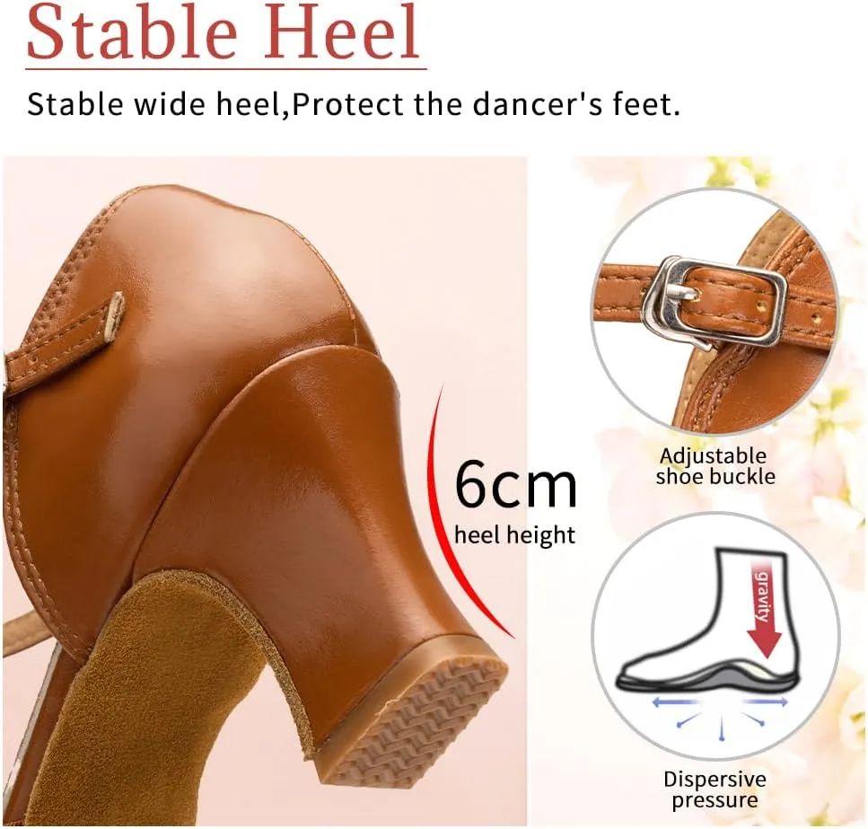 Character Shoes for Women T-Strap Closed Toe Latin Salsa Tango Standard Ballroom Dance Shoes,Model D29-Suede Sole-2.33Heel