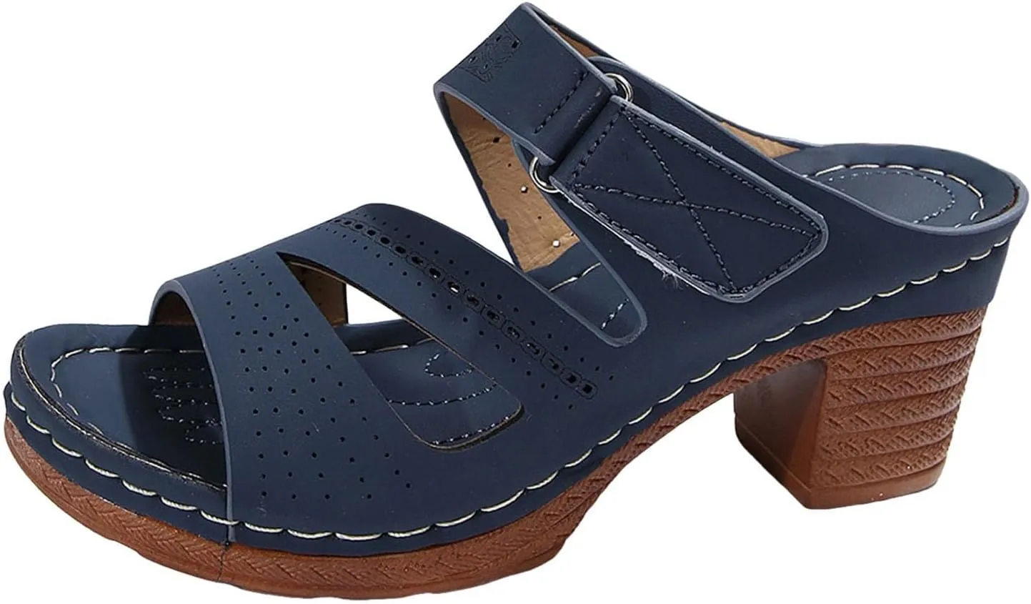 Chunky Heel Slides for Women Open Toe Wedge Sandals with Strap Comfortable Casual Walking Shoes Slip On Beach Sandals Breathable Slippers Platform Comfort Sandal Dressy Slippers for Summer
