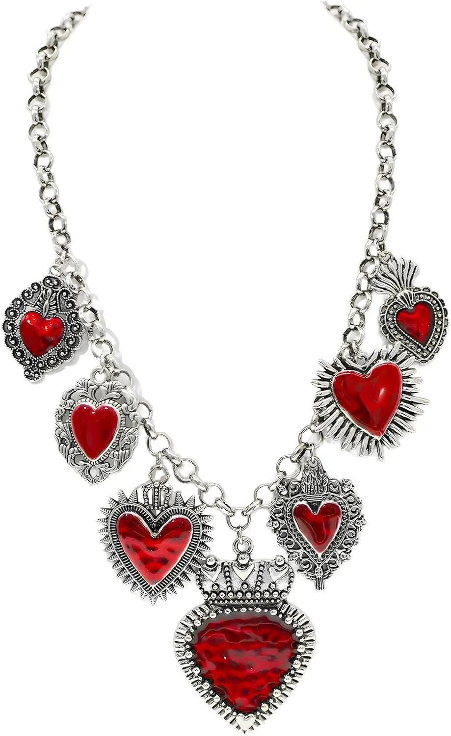 Chunky Retro Heart Necklace for Women Antique Layer Beach Ocean Moon Stars Western Boho Charm Necklaces Retro Link Chain Jewelry