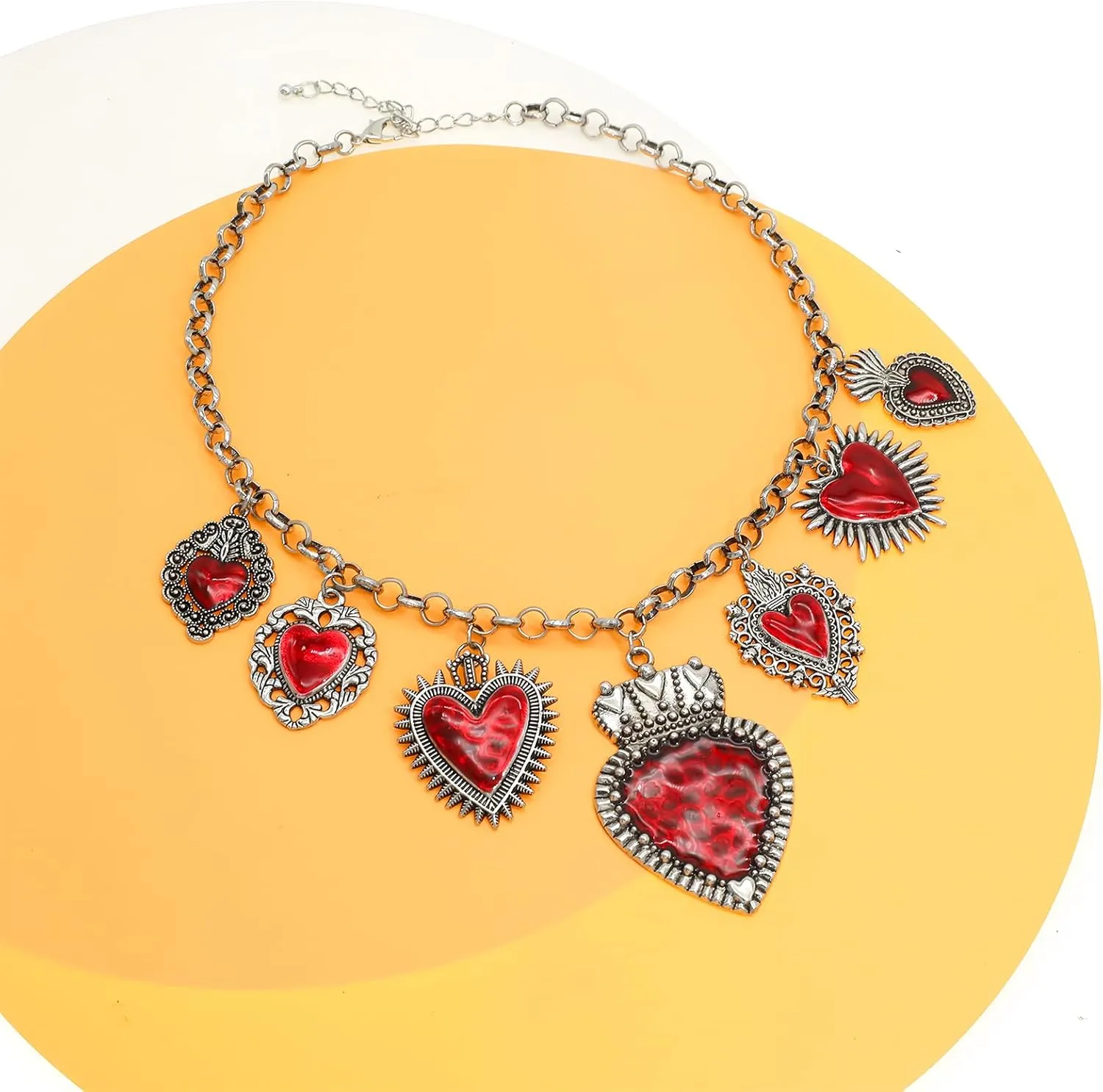 Chunky Retro Heart Necklace for Women Antique Layer Beach Ocean Moon Stars Western Boho Charm Necklaces Retro Link Chain Jewelry