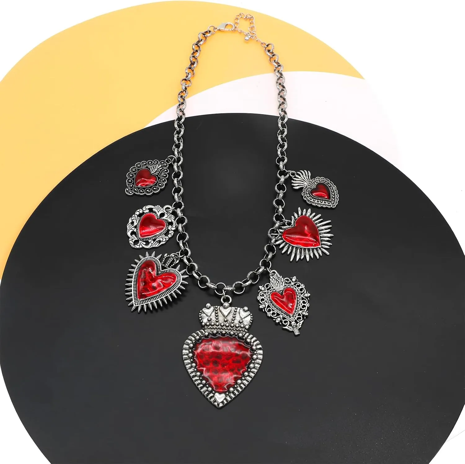 Chunky Retro Heart Necklace for Women Antique Layer Beach Ocean Moon Stars Western Boho Charm Necklaces Retro Link Chain Jewelry