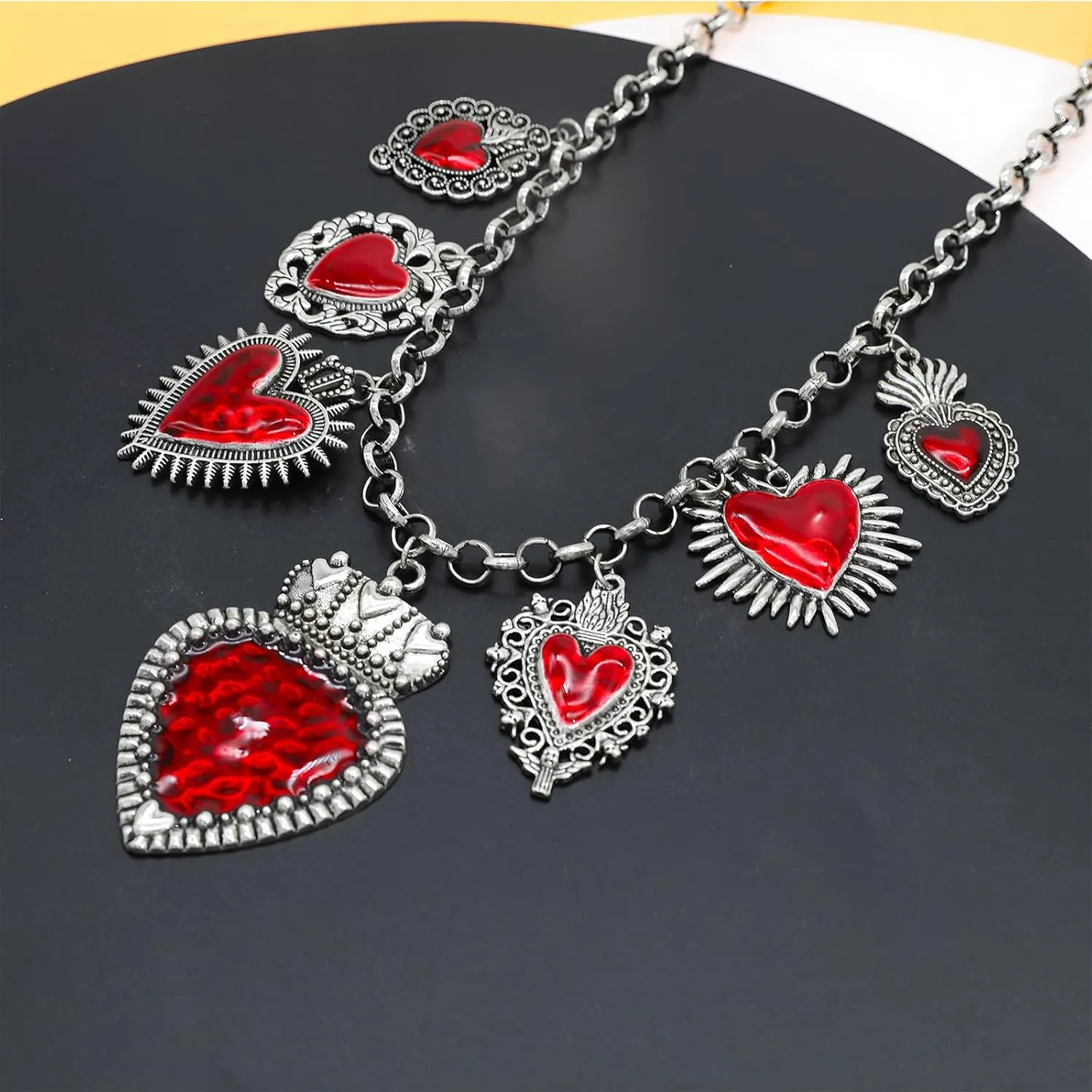 Chunky Retro Heart Necklace for Women Antique Layer Beach Ocean Moon Stars Western Boho Charm Necklaces Retro Link Chain Jewelry
