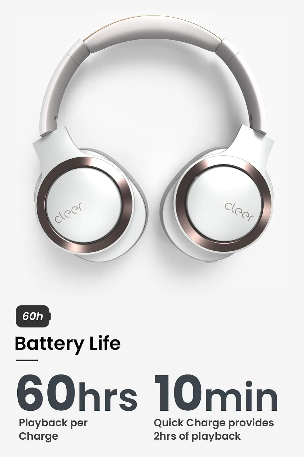 Cleer Audio Enduro ANC Noise Canceling Headphones, Bluetooth Multipoint Connection, Over-The-Ear Design with Mic, Crystal Clear Hands-Free Calling, up to 60 Hours of Battery Life - Light Grey