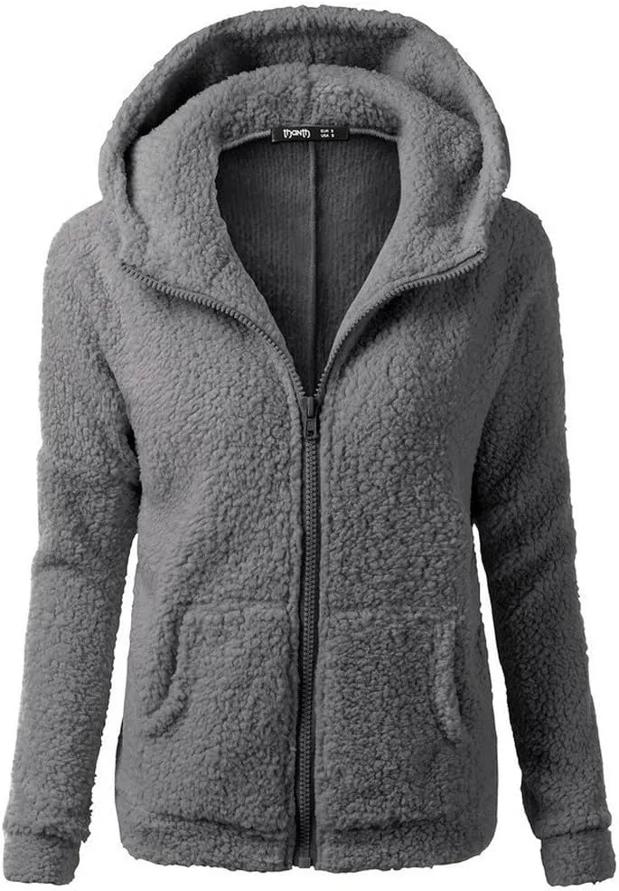 Coats Plus Size Fuzzy Fleece Warm Cotton Zipper Coat Hoodie Parka Overcoat Jacket Outwear
