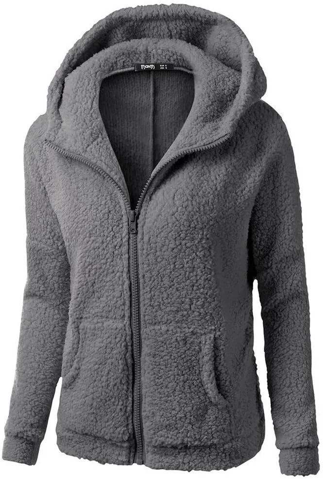 Coats Plus Size Fuzzy Fleece Warm Cotton Zipper Coat Hoodie Parka Overcoat Jacket Outwear