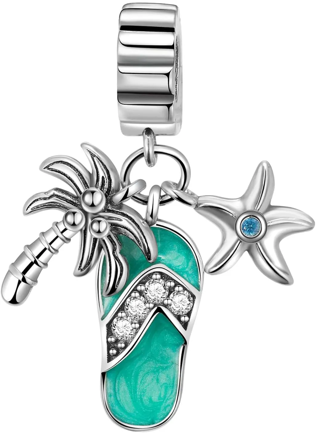 Coconut Tree Starfish Slippers Charm 925 Sterling Silver Charm for Bracelets Necklaces