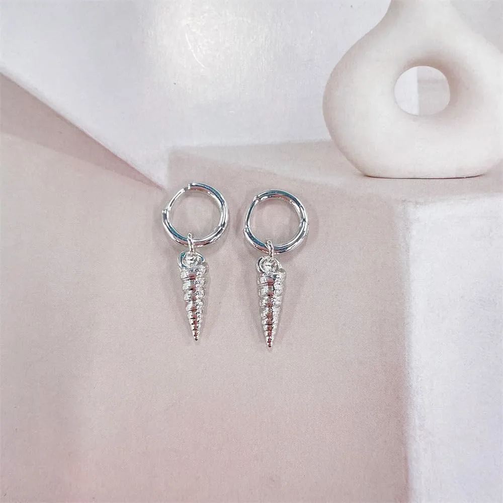 Conch Shell Small Hoop Earrings for Women Cute Sterling Silver Post Huggie Hoops Dangle Drop Hypoallergenic Fashion Jewelry for Bff
