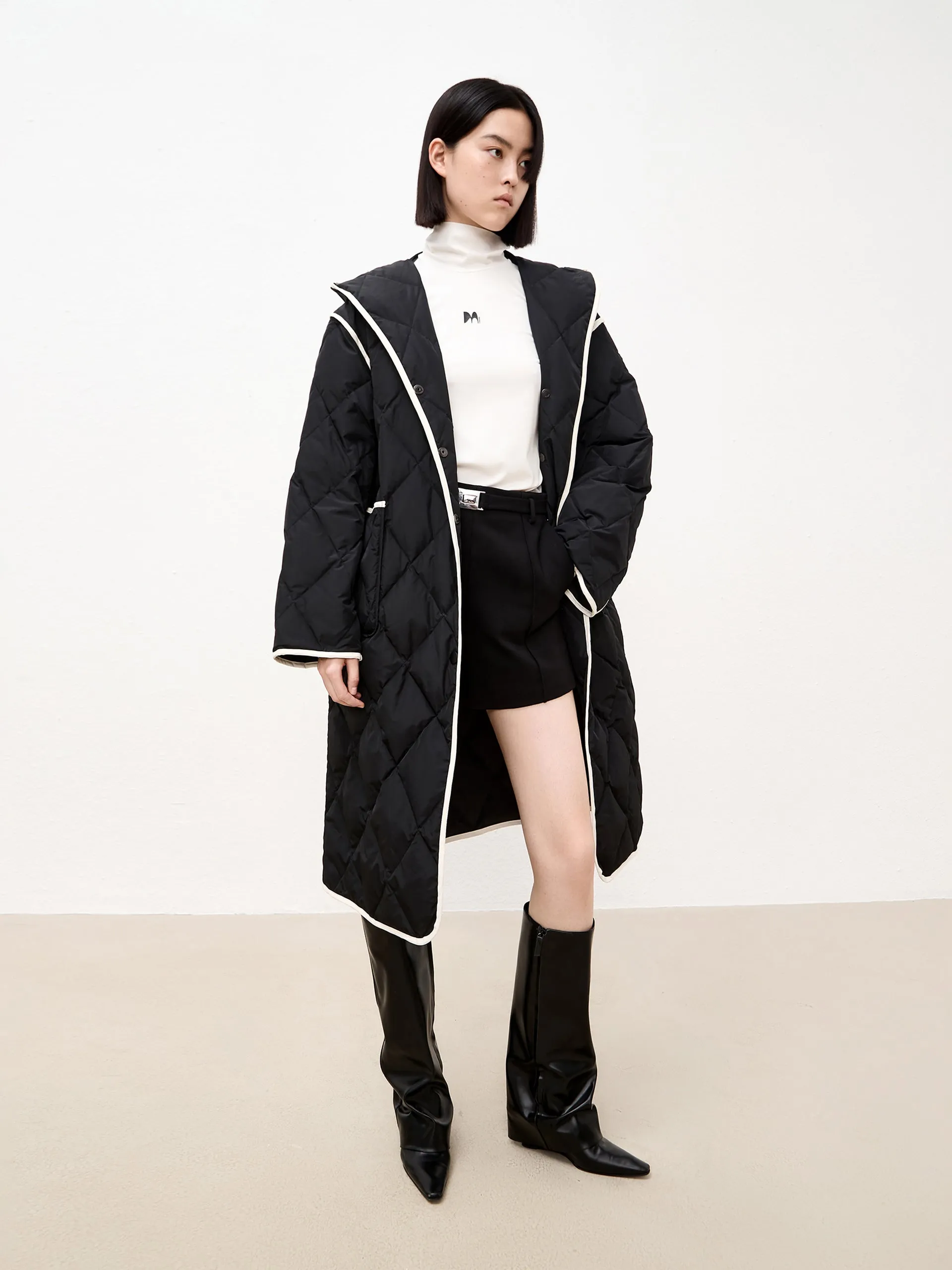 Contrast Hooded Maxi Down Coat