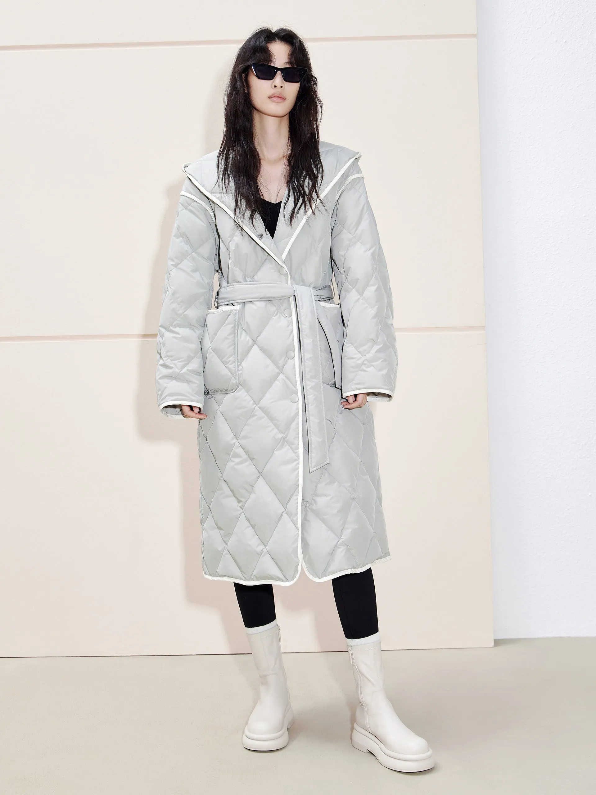 Contrast Hooded Maxi Down Coat