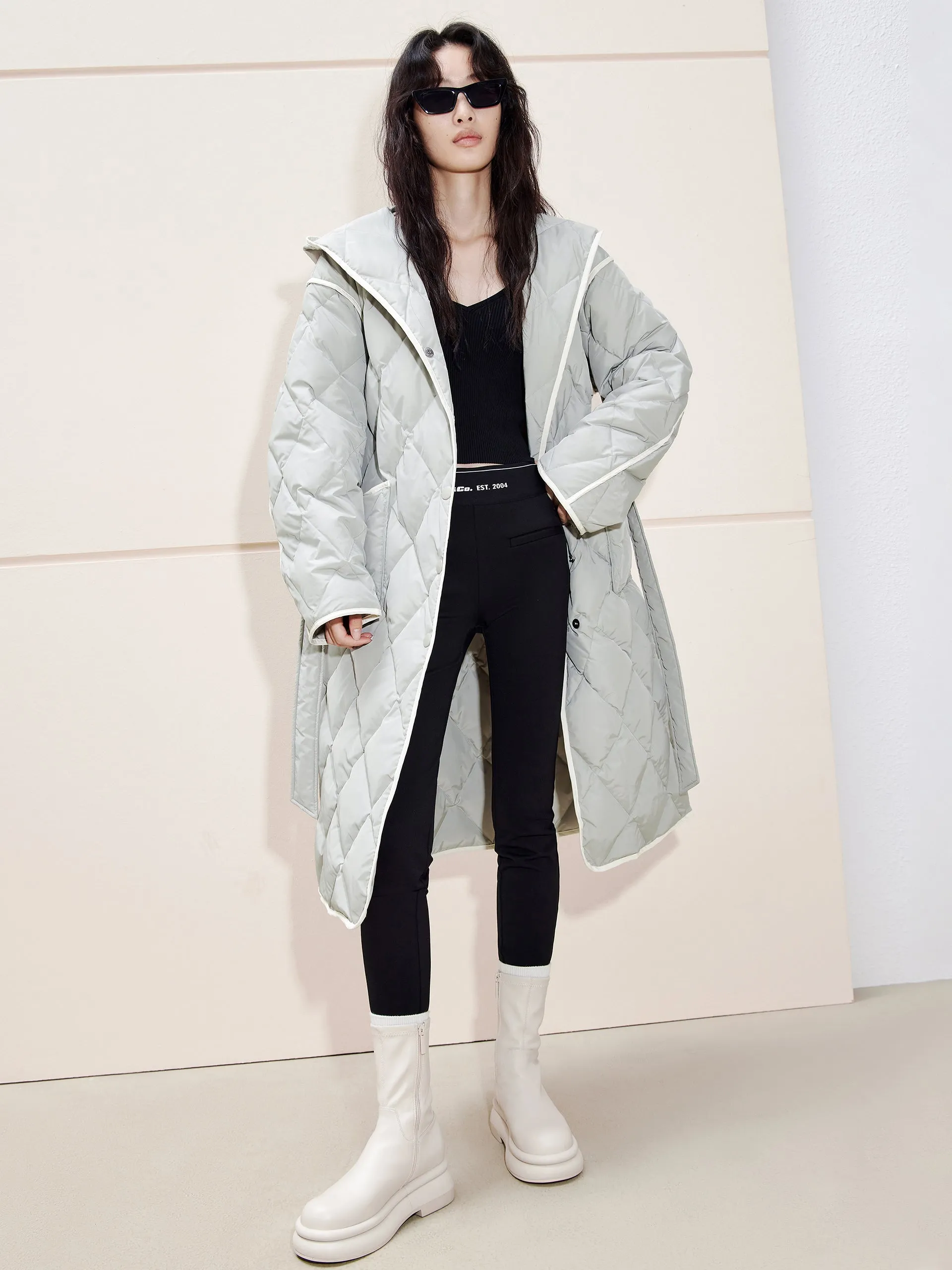 Contrast Hooded Maxi Down Coat