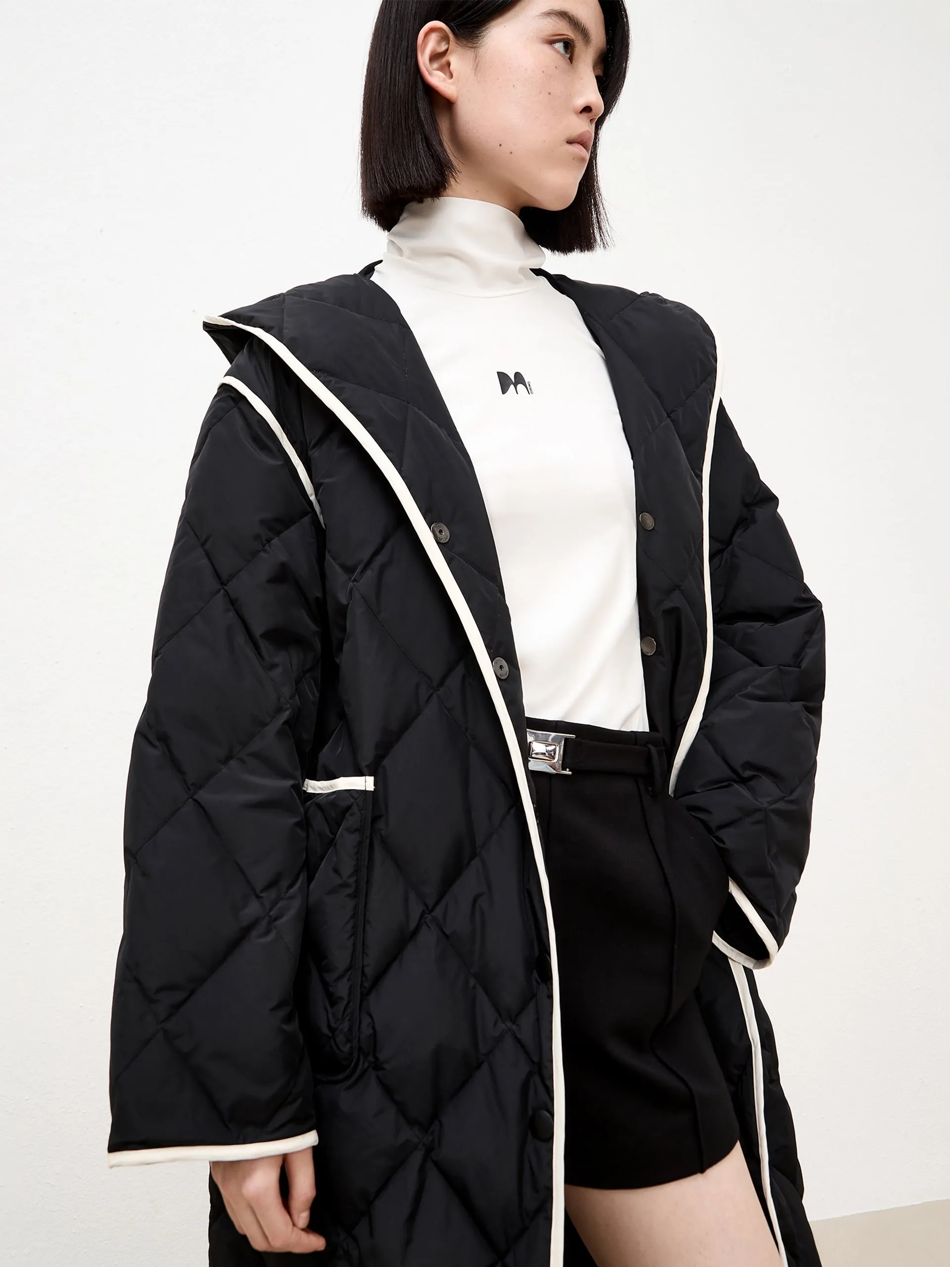 Contrast Hooded Maxi Down Coat