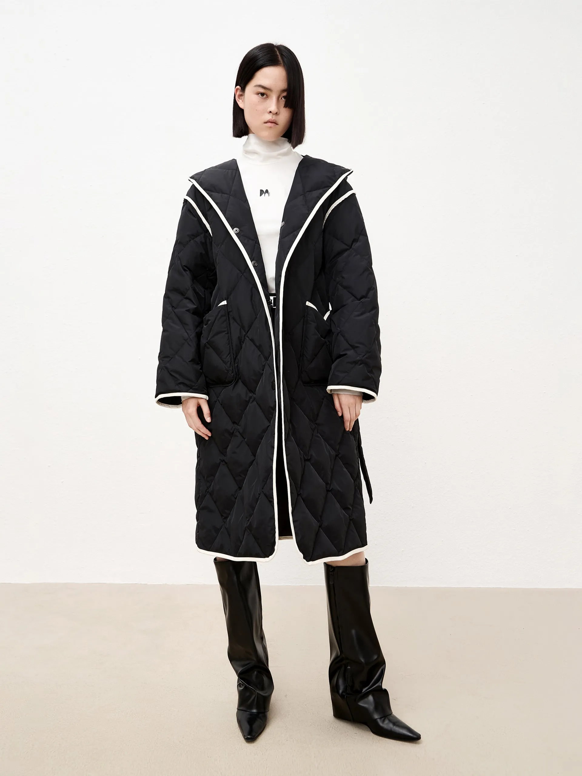 Contrast Hooded Maxi Down Coat