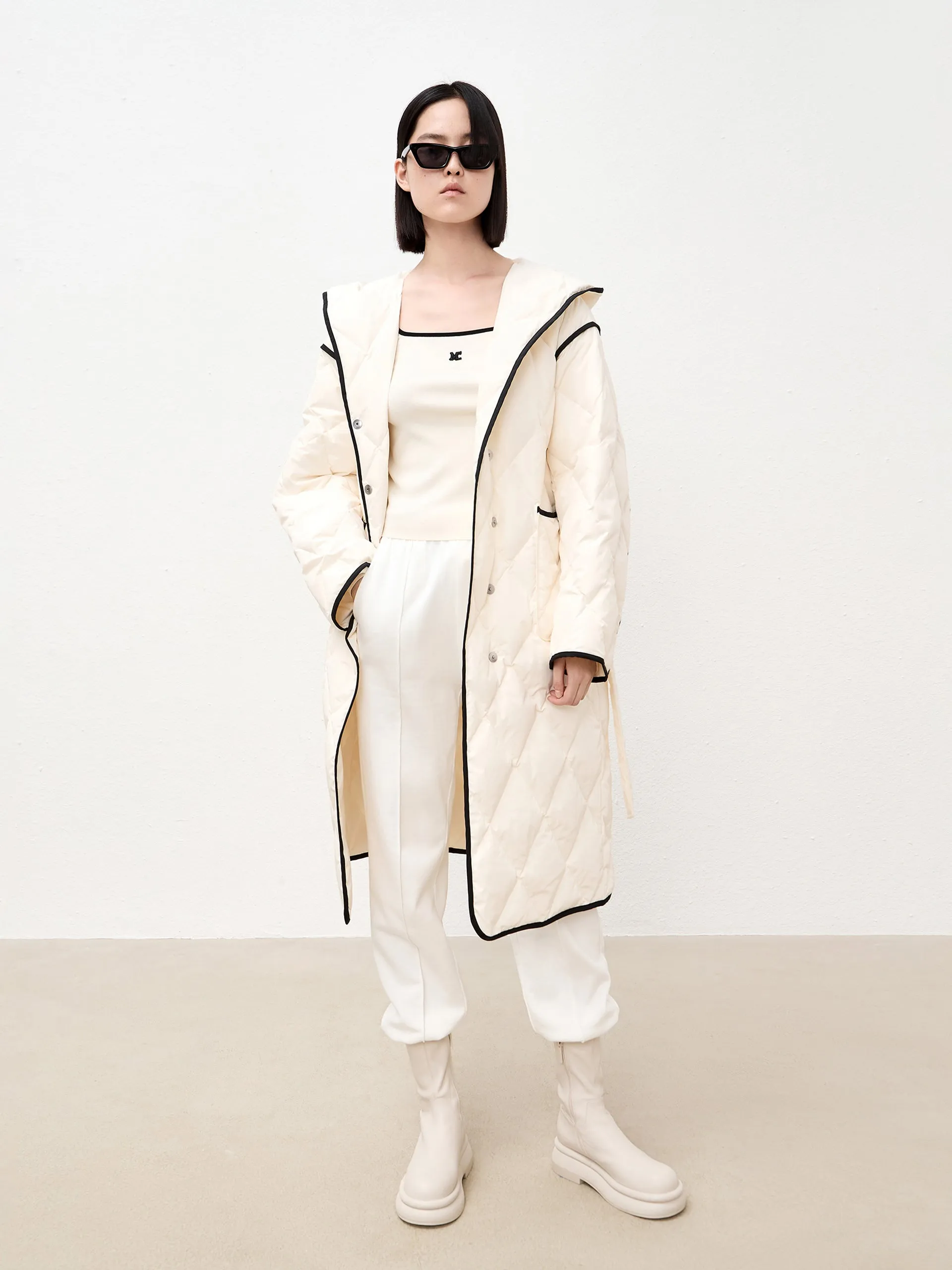 Contrast Hooded Maxi Down Coat