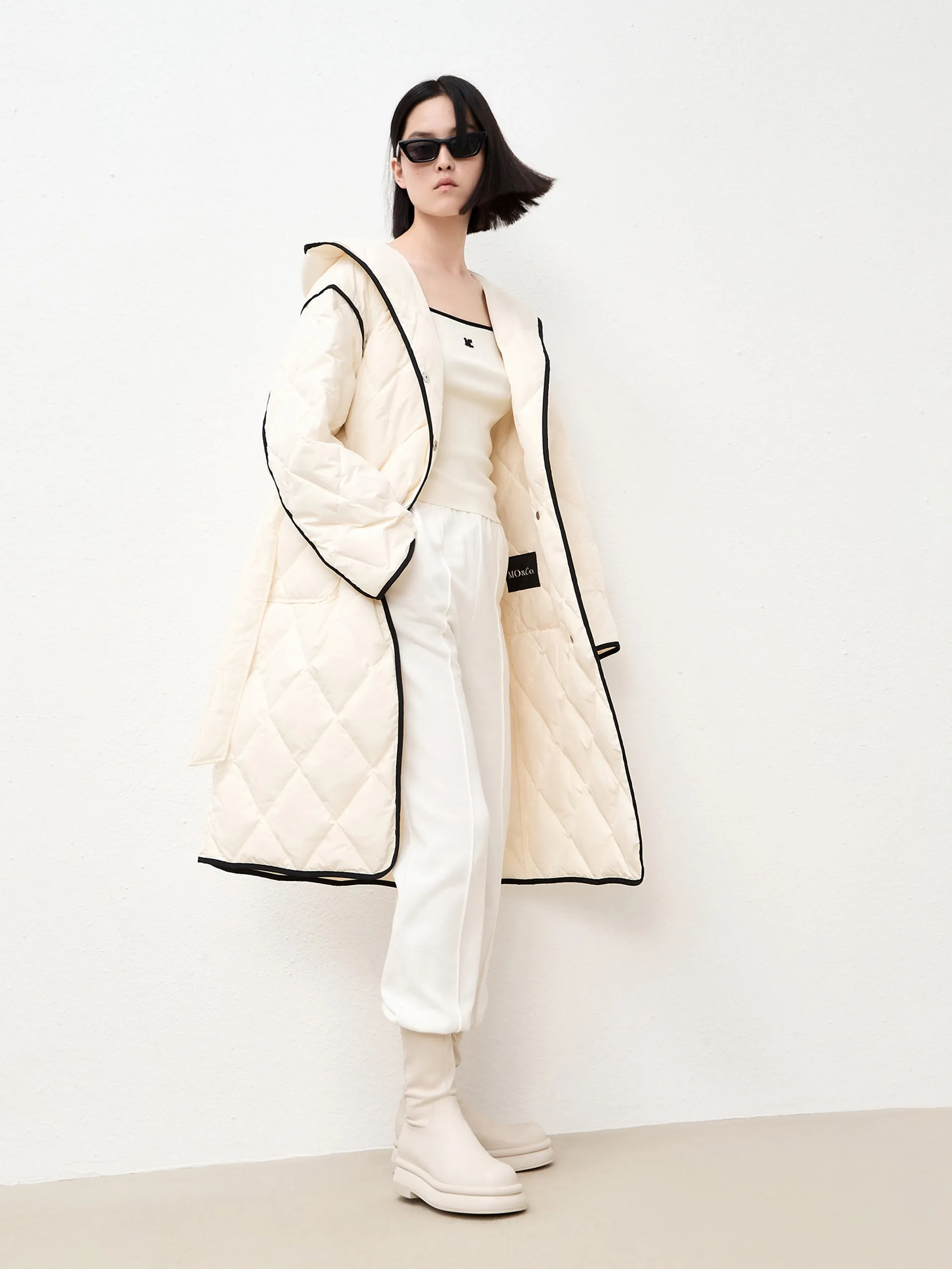 Contrast Hooded Maxi Down Coat