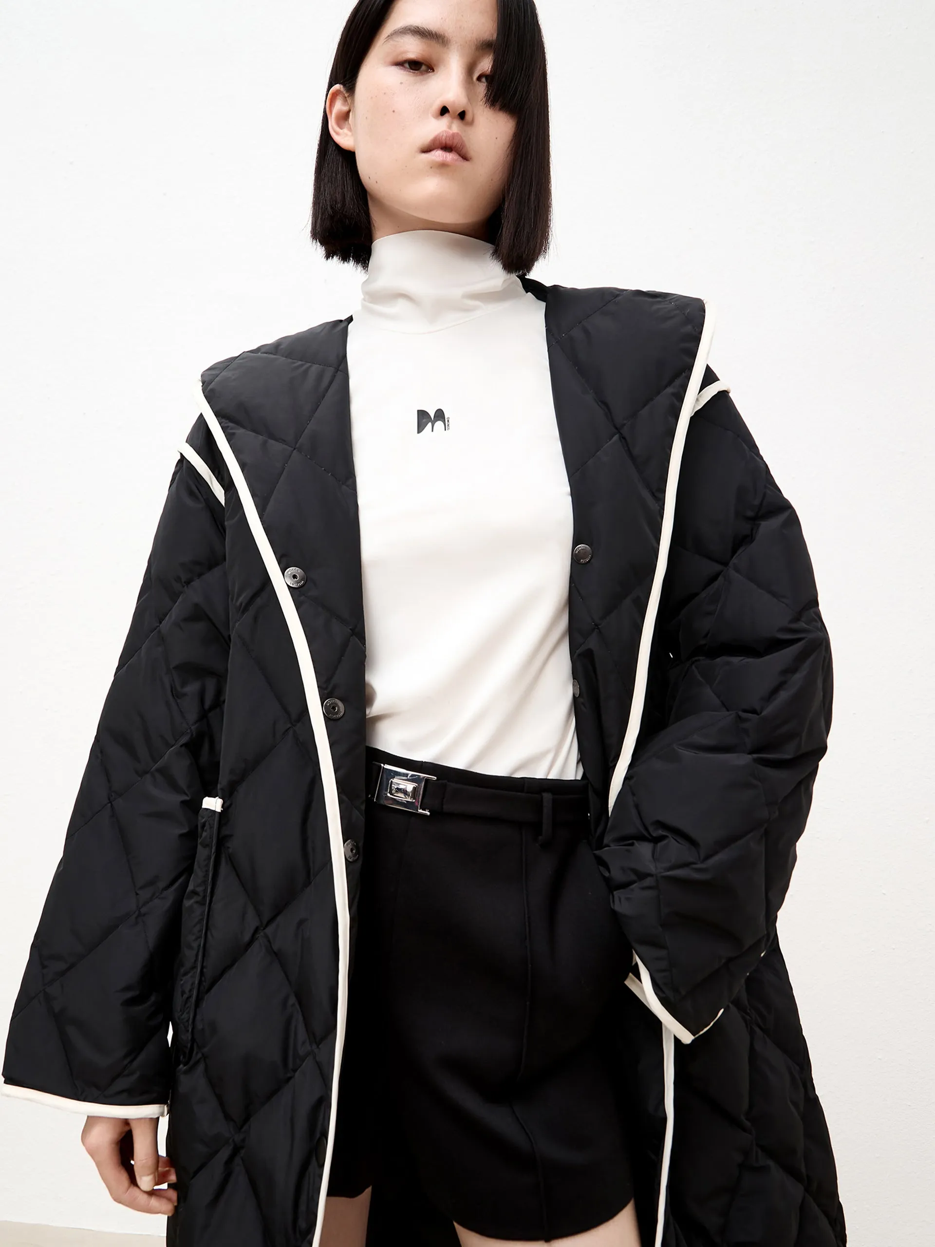 Contrast Hooded Maxi Down Coat