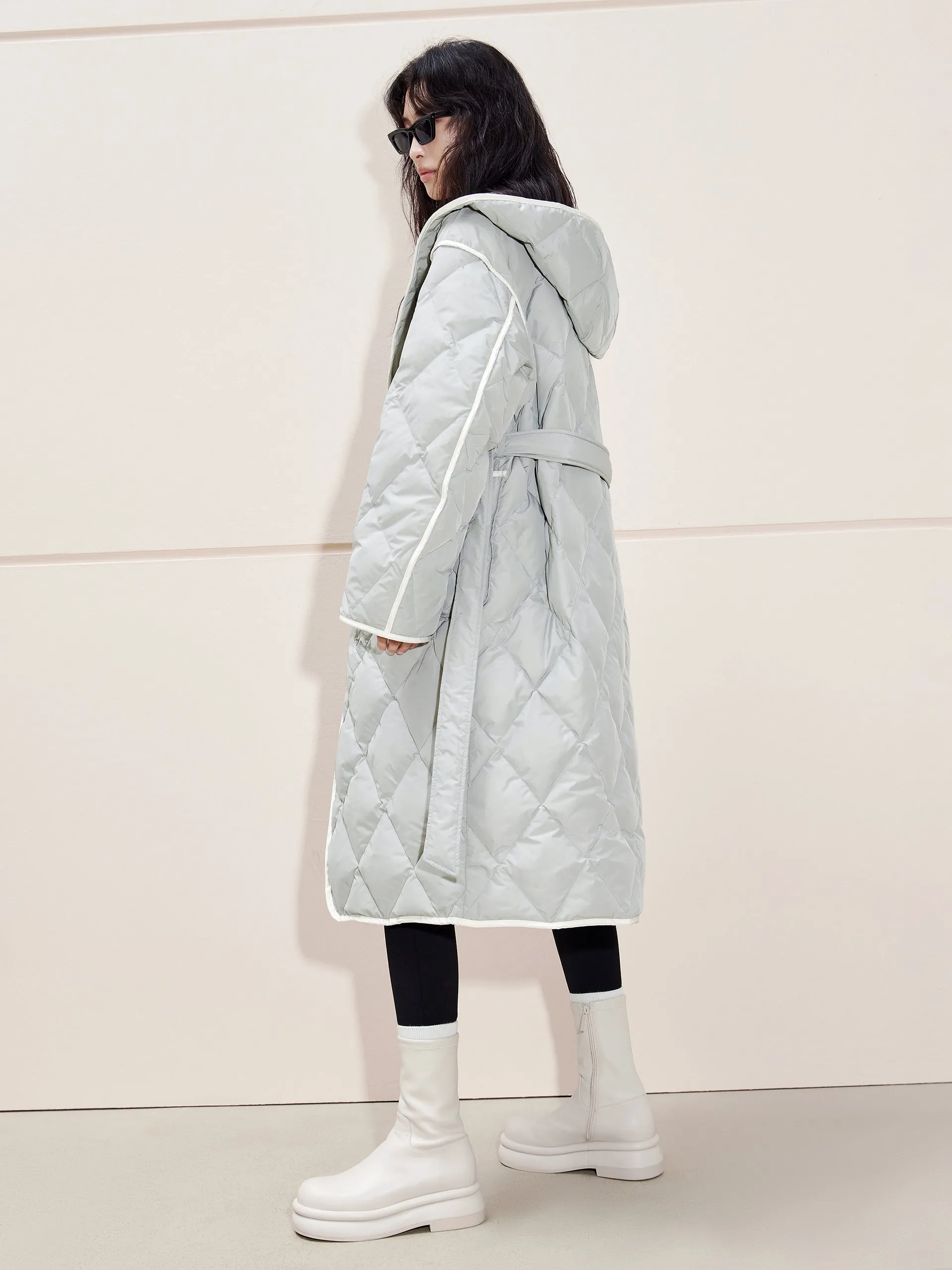 Contrast Hooded Maxi Down Coat