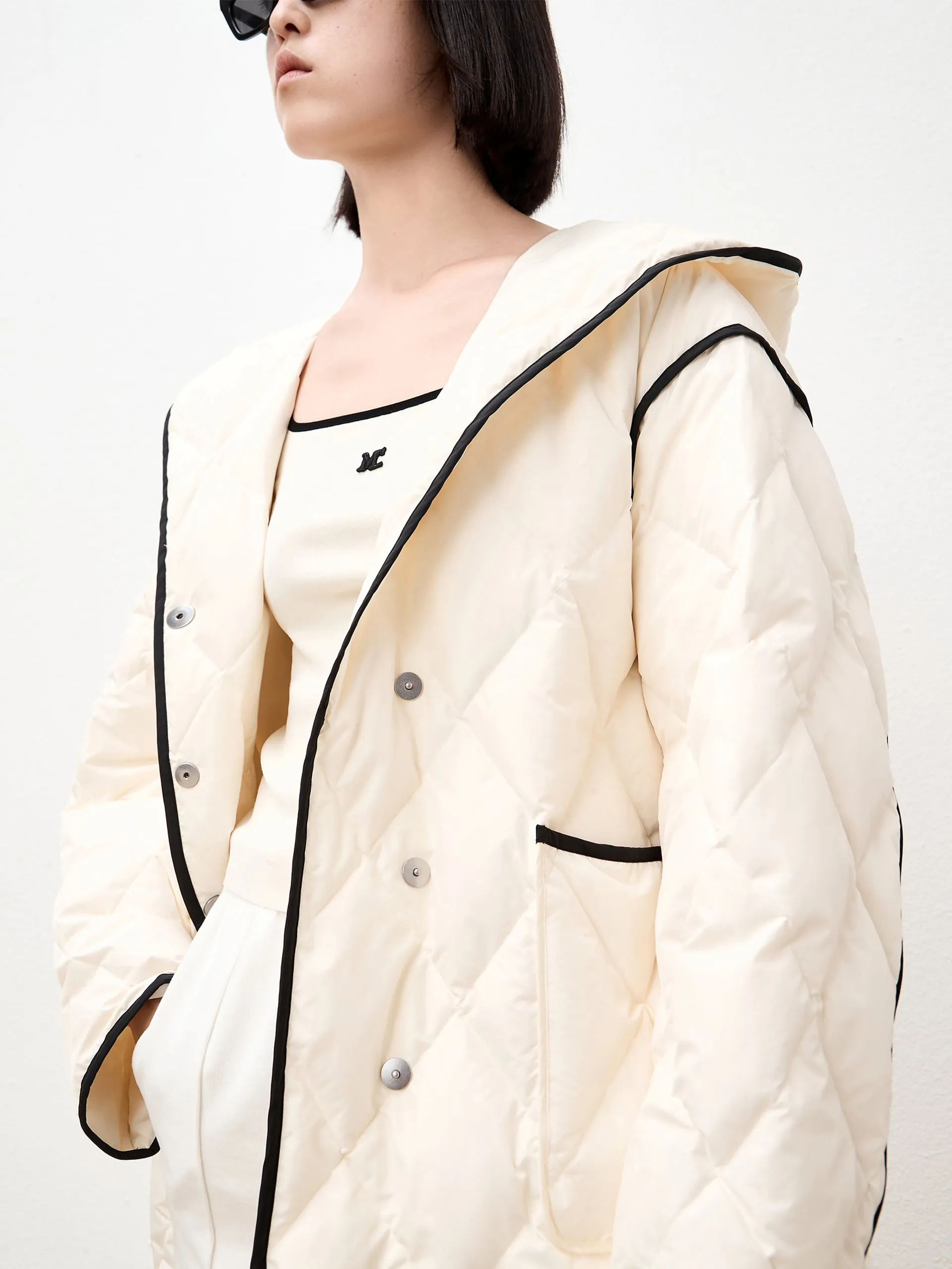 Contrast Hooded Maxi Down Coat