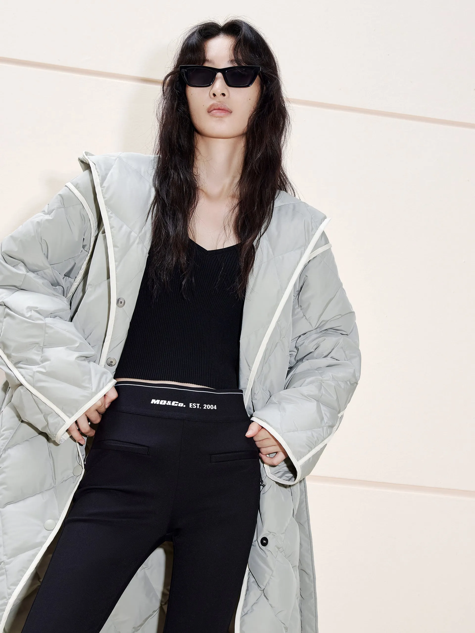 Contrast Hooded Maxi Down Coat