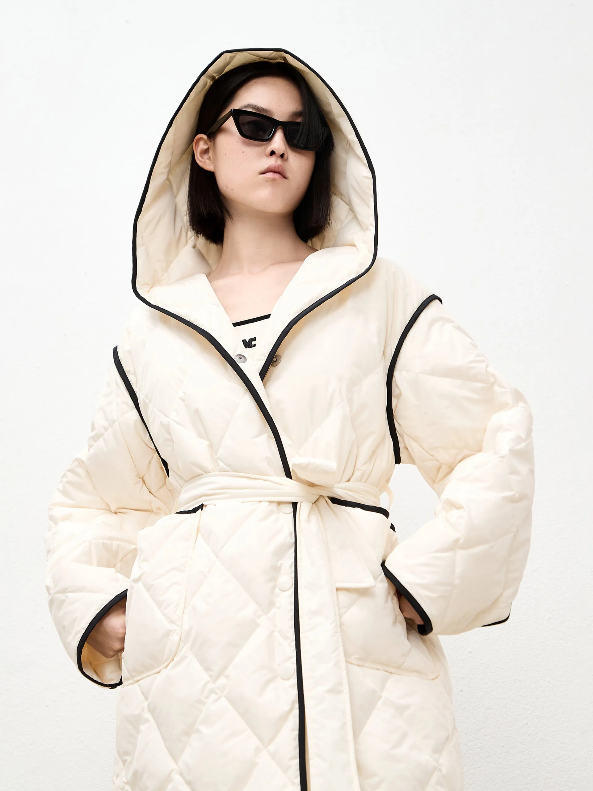 Contrast Hooded Maxi Down Coat