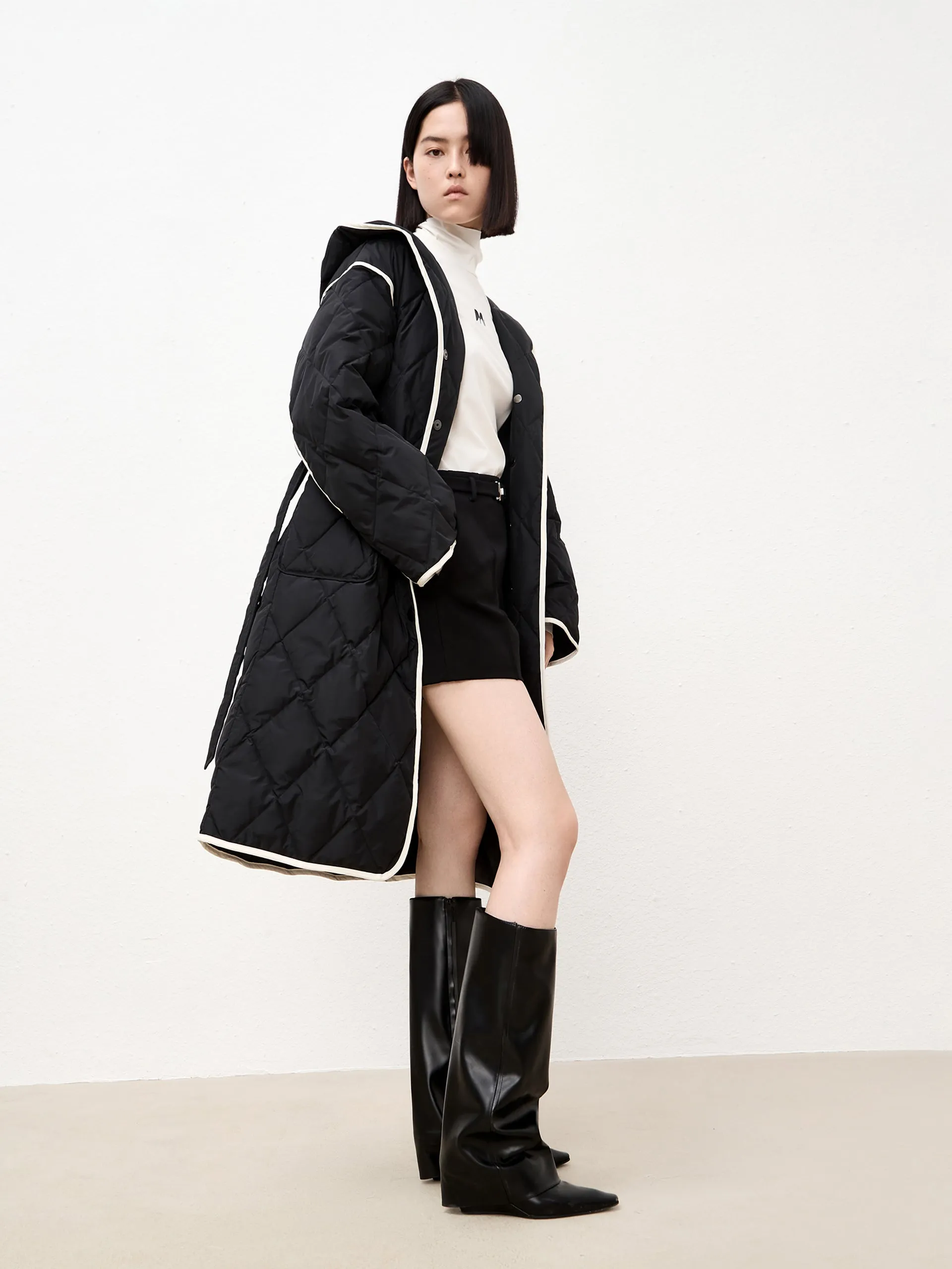 Contrast Hooded Maxi Down Coat