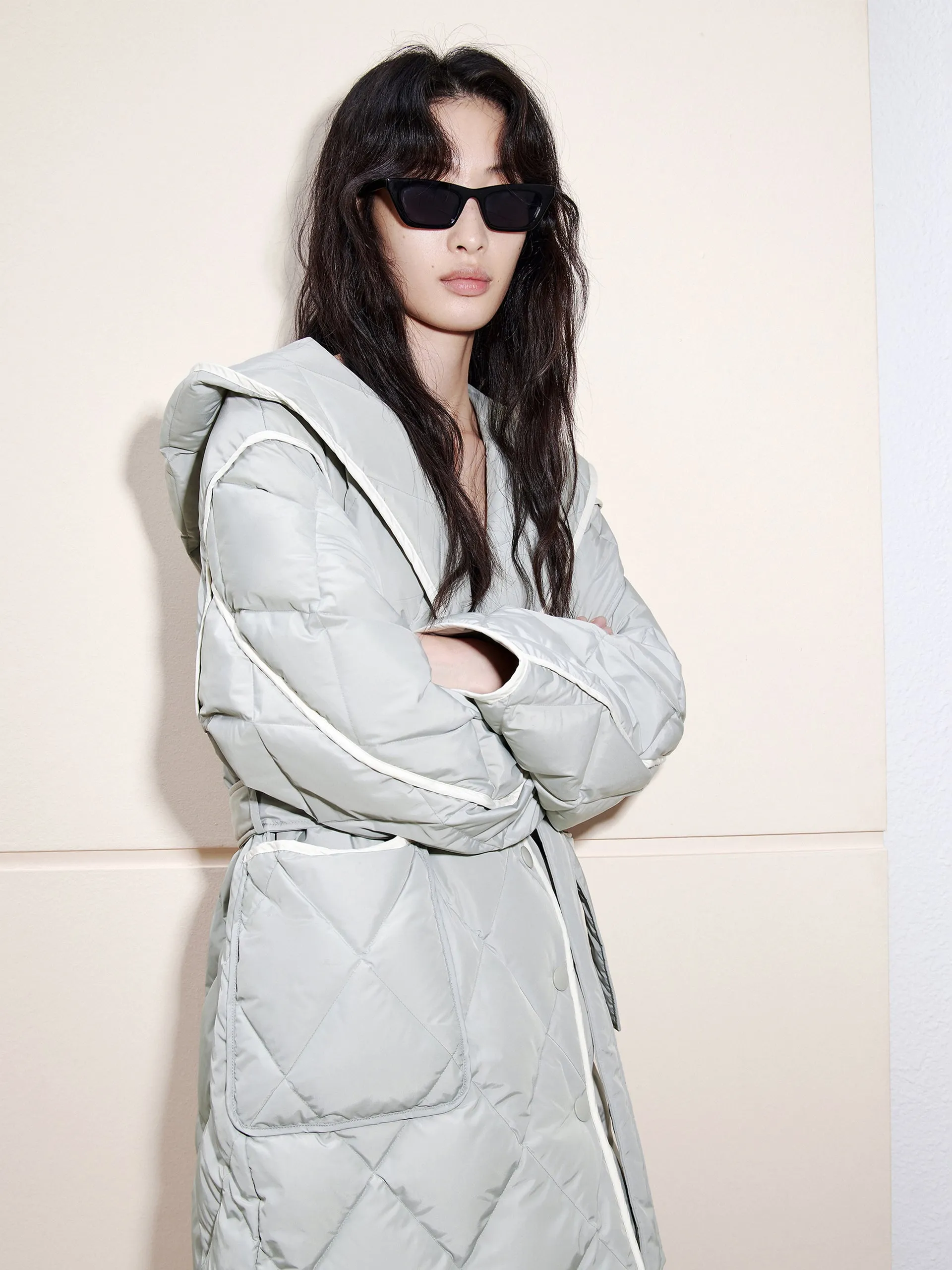 Contrast Hooded Maxi Down Coat