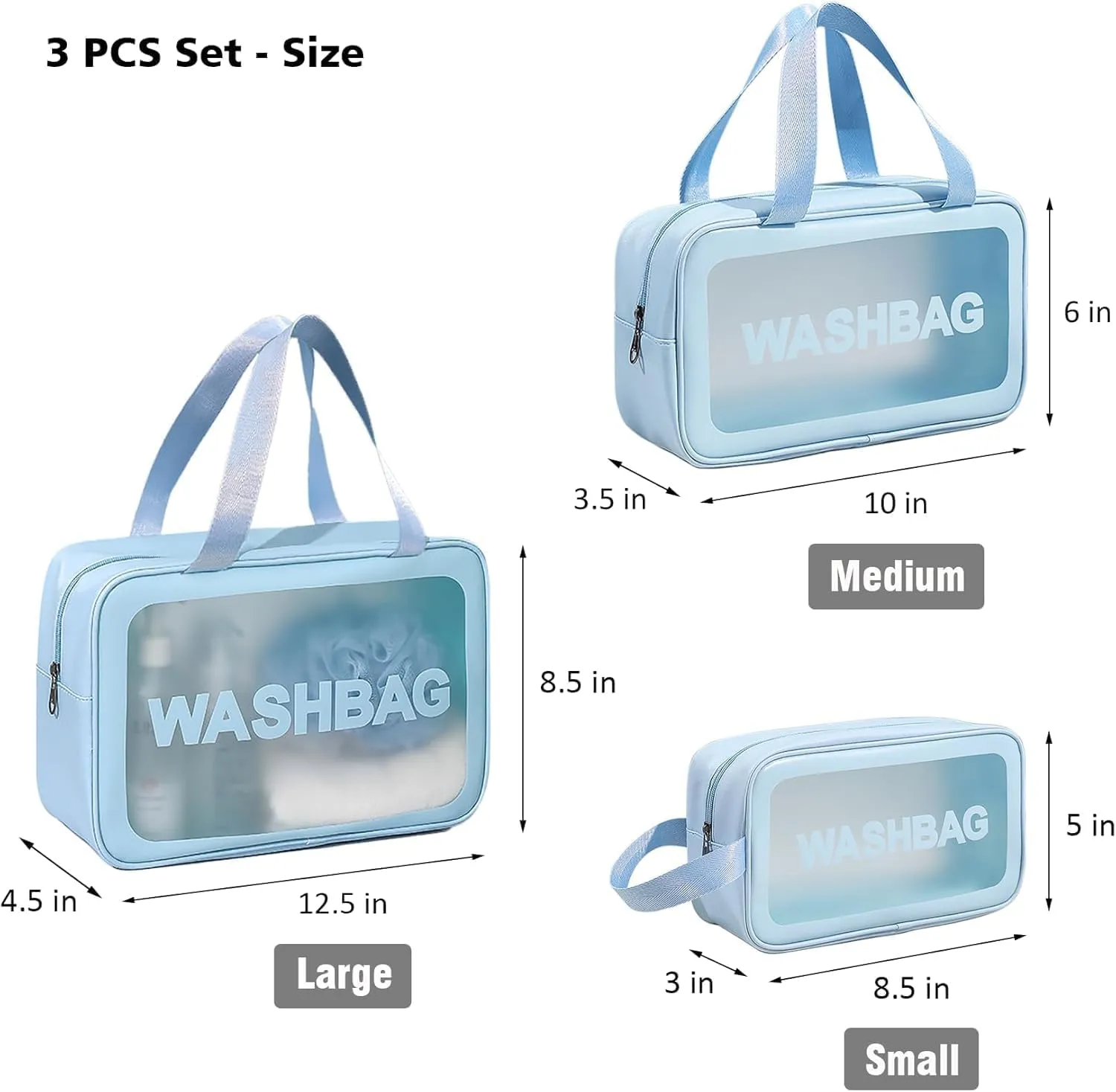 Cosmetic Makeup Organizer Pouch Bag for Women, Wash Bag for Travel, Set of 3, Blue, Makeup Organizer Bag