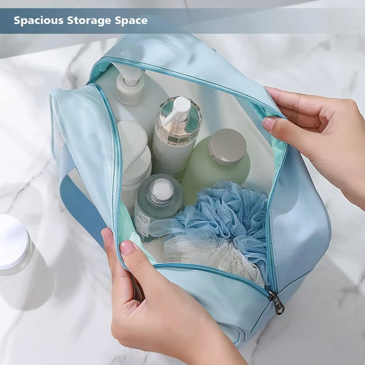 Cosmetic Makeup Organizer Pouch Bag for Women, Wash Bag for Travel, Set of 3, Blue, Makeup Organizer Bag