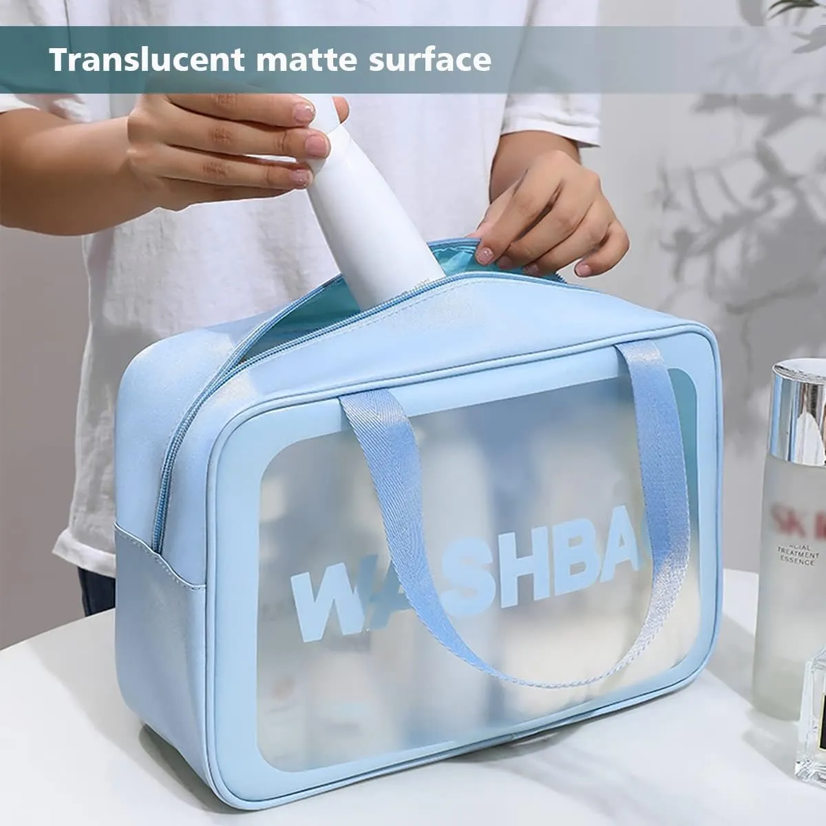 Cosmetic Makeup Organizer Pouch Bag for Women, Wash Bag for Travel, Set of 3, Blue, Makeup Organizer Bag