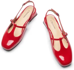 C.Paravano Mary Jane Slingback Pumps Round Toe Low Heels T Strap Slingback Heels Women Sling Back Slip On Party Dress Work Shoes