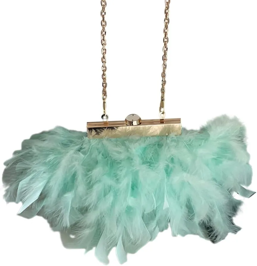 Crossbody Bag Plush Feather Clutch Purse Evening Bag Wedding Bag Handbag Purse Detachable Chain Shoulder Bag