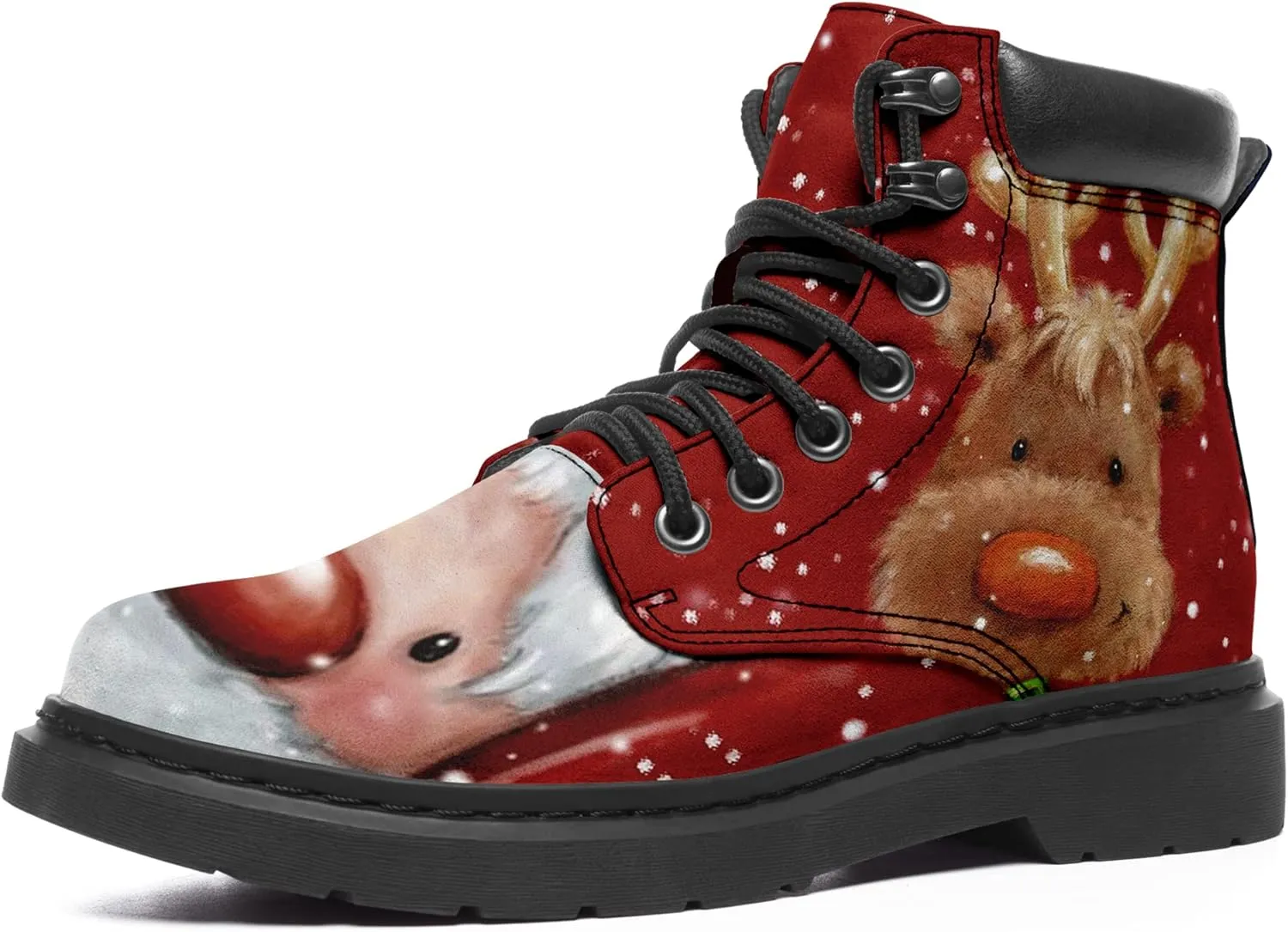 Custom Christmas Shoes, Christmas Santa Claus Boots Vegan Leather Lace up Boots Personalized Christmas Gift for Family, Friends