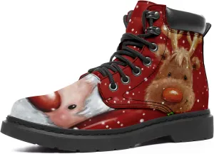 Custom Christmas Shoes, Christmas Santa Claus Boots Vegan Leather Lace up Boots Personalized Christmas Gift for Family, Friends