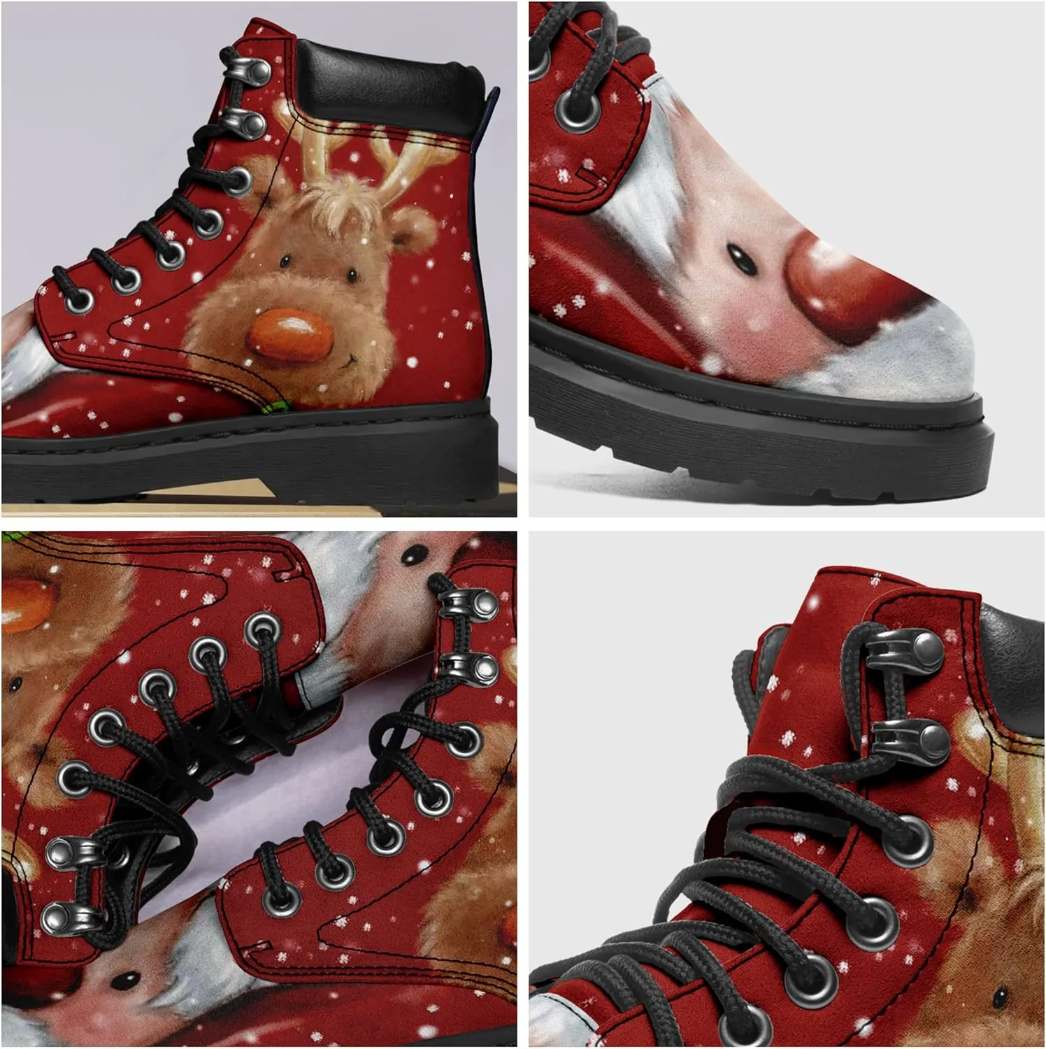 Custom Christmas Shoes, Christmas Santa Claus Boots Vegan Leather Lace up Boots Personalized Christmas Gift for Family, Friends