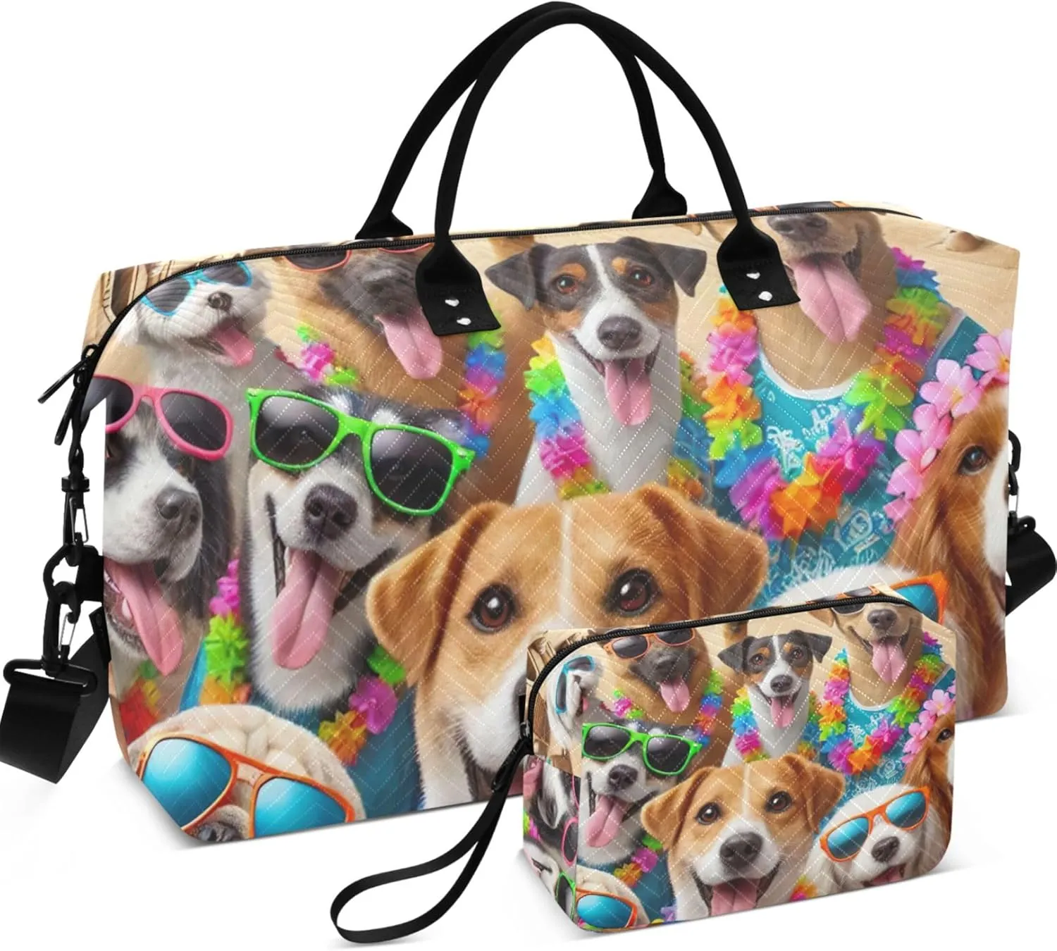 Cute Puppy Dogs Beach Duffel Bag Womens Toiletry Pouches Set of 2, Prints Sports Dance Bag Carry on Duffle