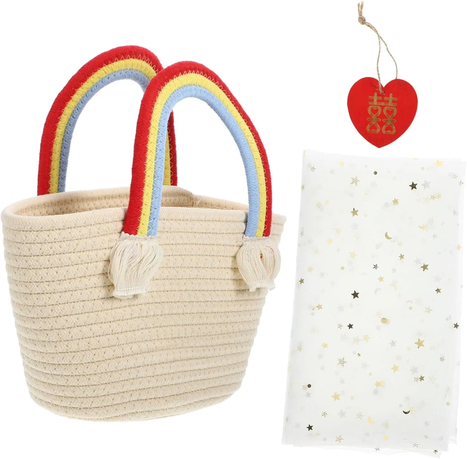 Cute Tote Bag Woven Cotton Straw Bag Storage Basket Beach Ideal for Vacation