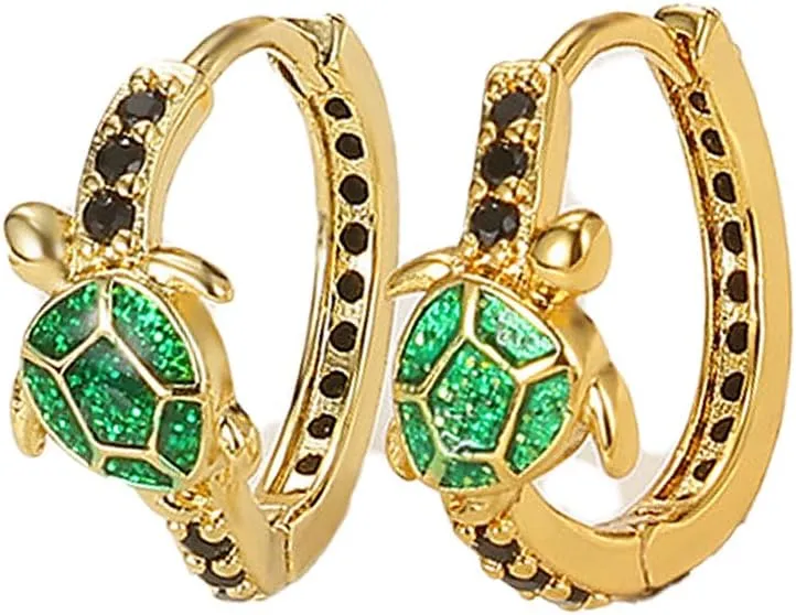 Cute Turtle Hoop Earrings for Women Crystal Cubic Zirconia Sea Turtles Huggie Hoops Ocean Animal Cartilage Hinged Earrings Fashion Beach Holiday Jewelry